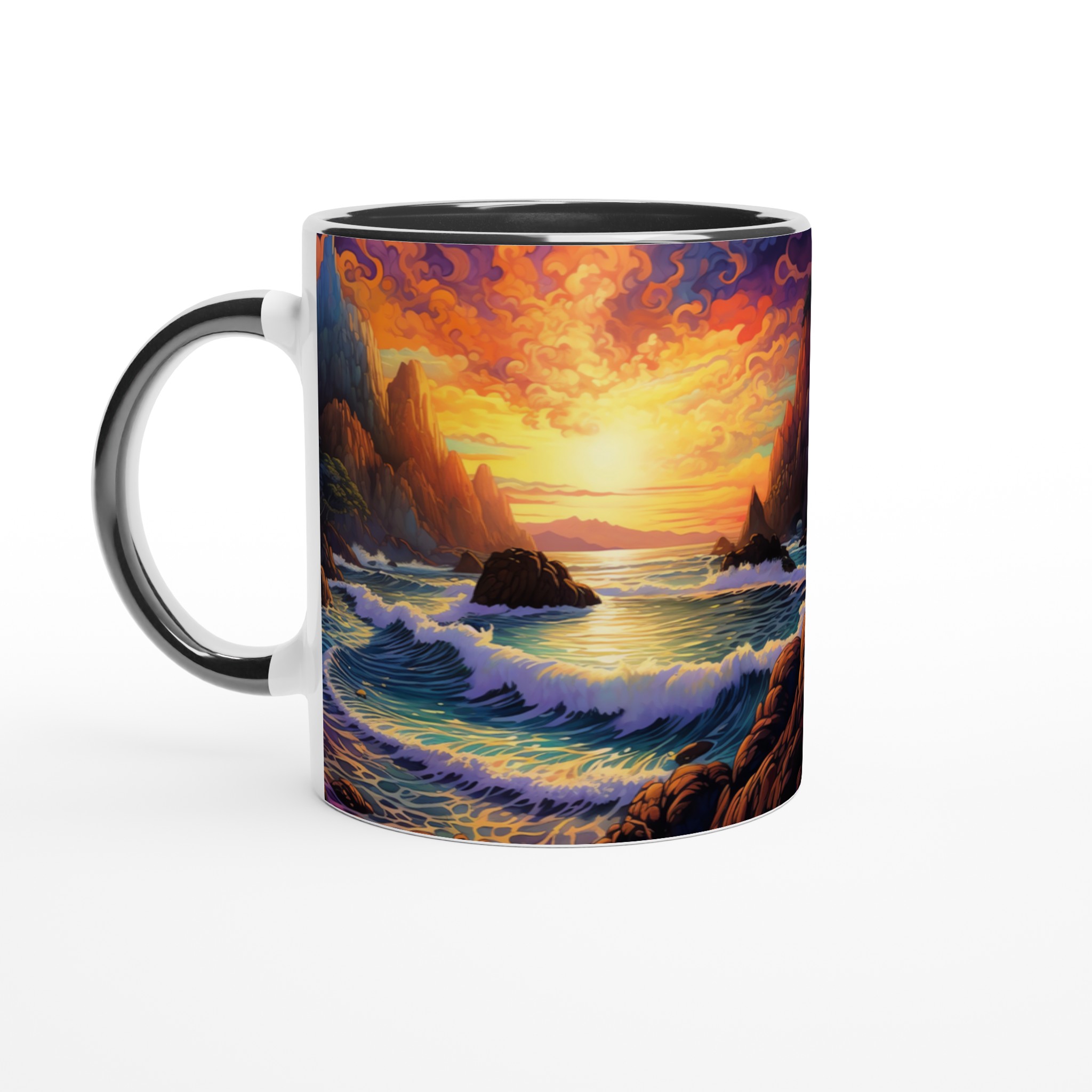 Magisk Solnedgångsmugg: 11oz Keramisk Mugg med Vibrerande Kustlandskap, Välj bland 7 Färger! 7 b6543e69-7f75-4b2b-b784-5ea4252c6665