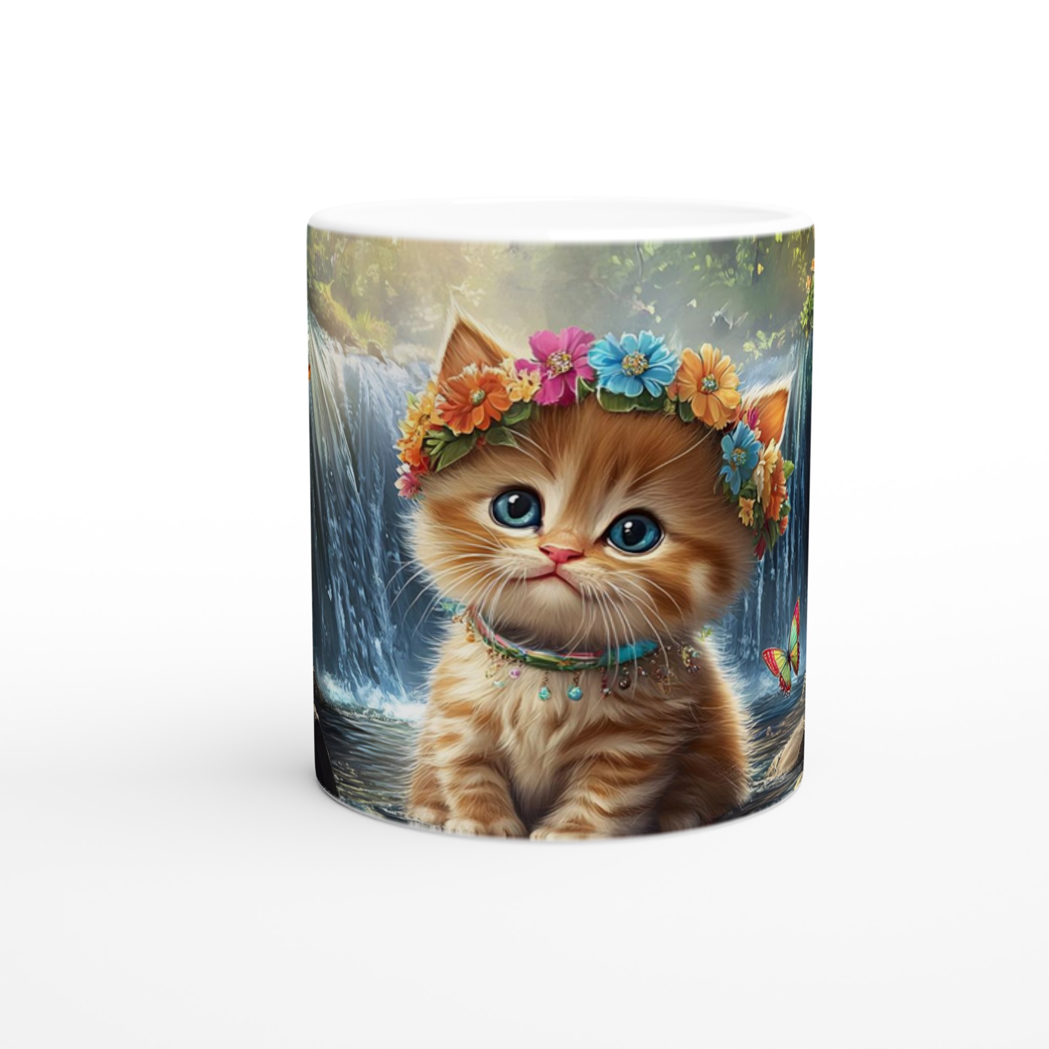 Söt kattunge med blomsterkrans – 11 oz keramisk mugg för kaffeälskare, välj din färg! 8 b715147b-e1b2-4143-ad3a-87b155f1e417