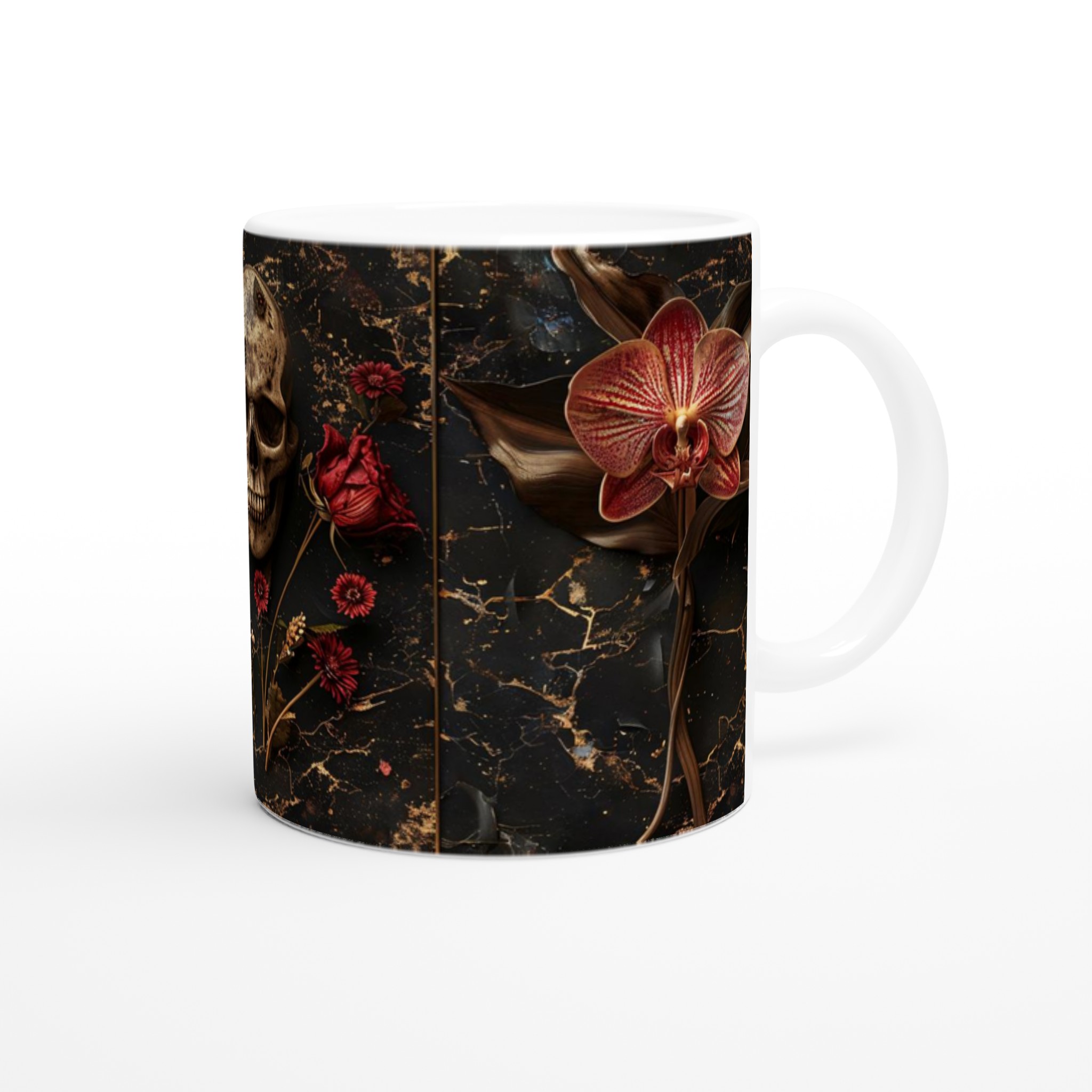 Mystisk Mörk Elegans 11oz Keramisk Mugg – Dödskalle, Blommor & Guldaccenter i Välj Din Färg 9 b7e5750e-dae8-446f-acd2-0397ad6b0358