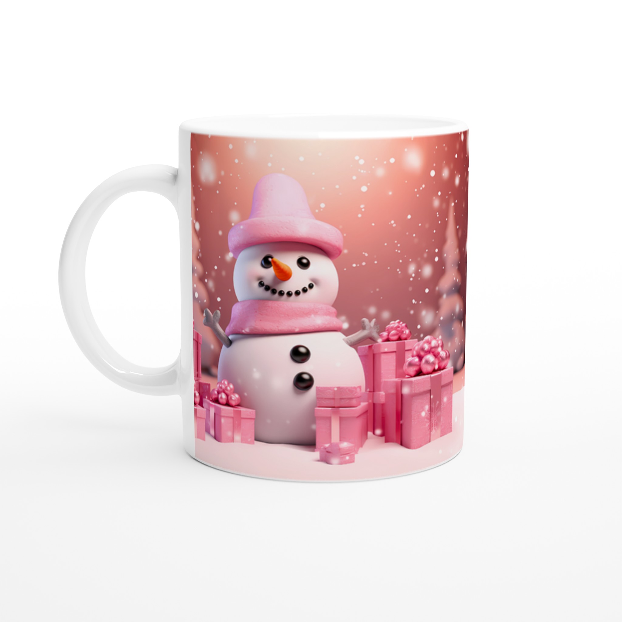 Mysig Vintermugg: Rosa Snögubbe & Presenter – 11oz Keramikmugg för Julglädje och Färgstarka Tryck! 1 b9b5332e-571b-4af1-bce4-3ff7f8e9ade0
