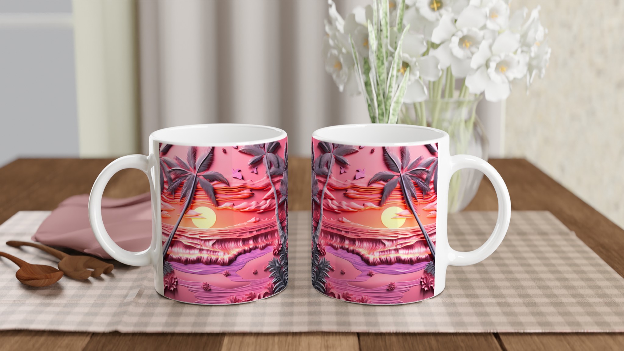 Tropisk Dröm Mugg – Solnedgång & Palmkant i Pop Art Rosa. Välj din färg! 11 ba9ea09b-9b23-4aef-bc31-455cd8f10a98