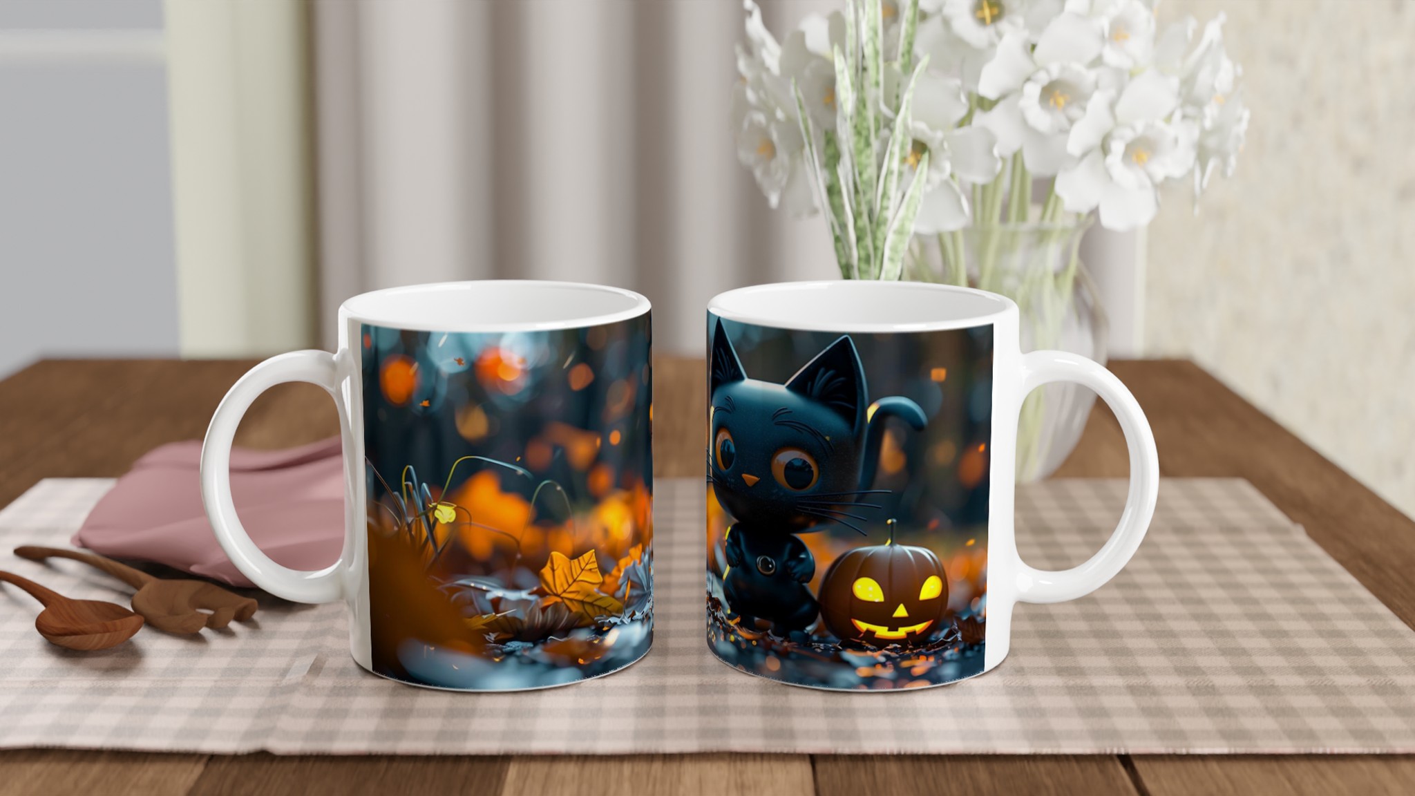 Spooky-Söt Halloween Mugg – Svart Katt & Pumpalykta Keramikmugg i ditt val av 7 färger 10 babcf8a7-24fc-47ea-932e-c223fb00905a