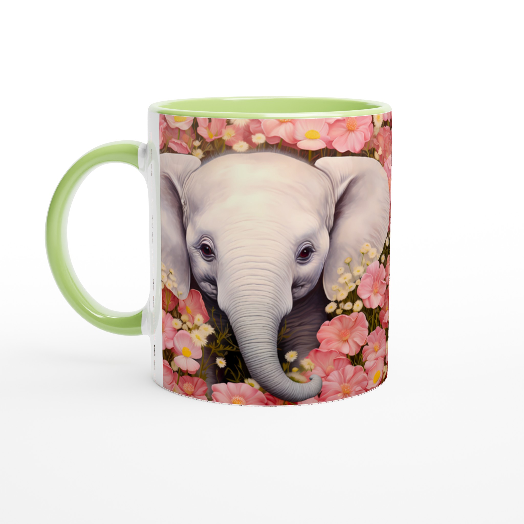 Söt Elefant Bland Rosa Blommor – 11oz Keramikmugg i ditt val av färg 3 bc229399-89ec-4f4e-98ae-343c8e9a0571