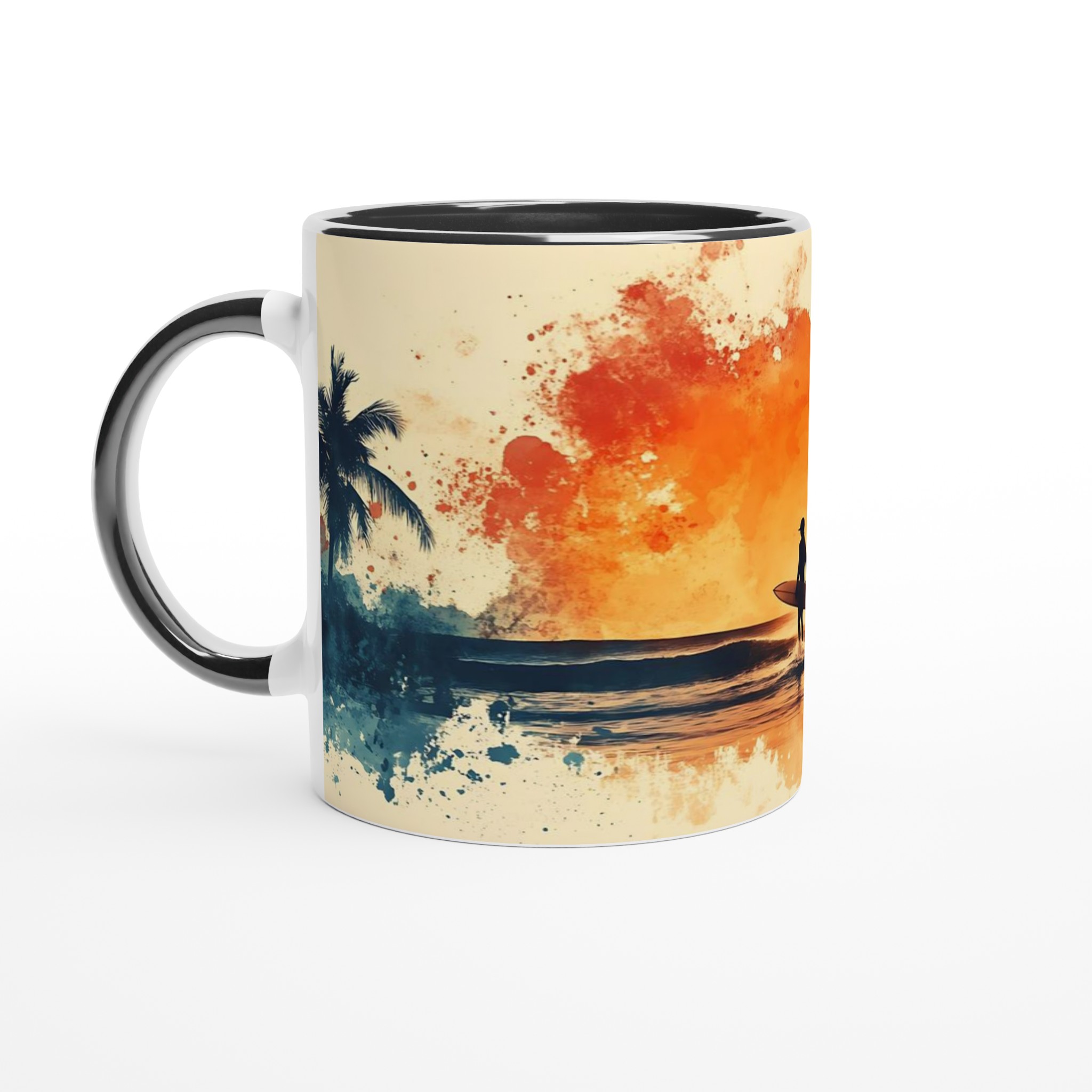 Tropisk Solnedgång Keramikmugg - 11oz Konstnärlig Surfmotiv i Vattenfärg, Välj Bland 7 Levande Färger! 2 bc2f21d5-4403-43f3-a06b-edf3b7bb8725
