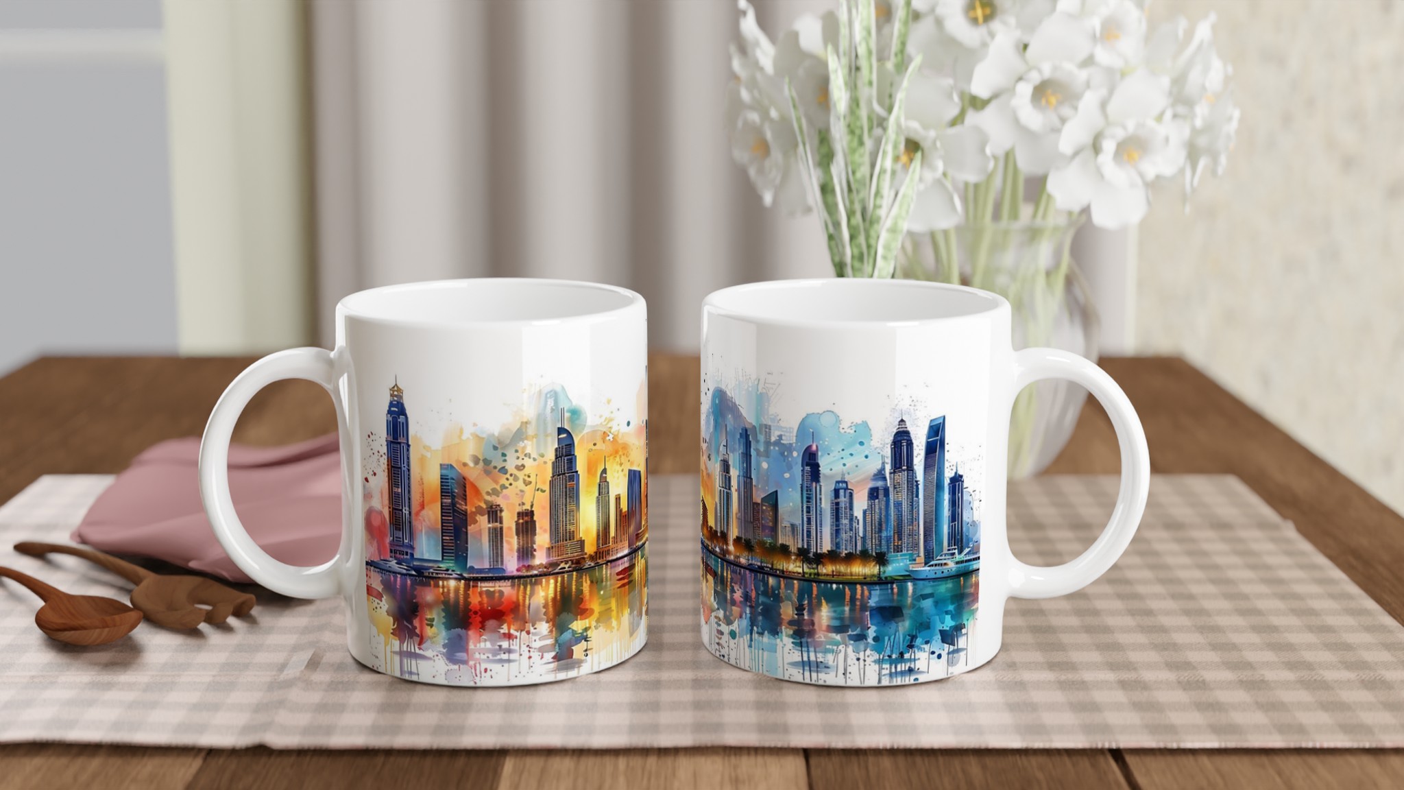 Dubai Skyline Akvarell Mugg - Färgstark Stadsutsikt för Din Kaffestund, Välj Bland Flera Fina Färger 10 bd62af18-8400-4048-af53-5a4a87c5f38c
