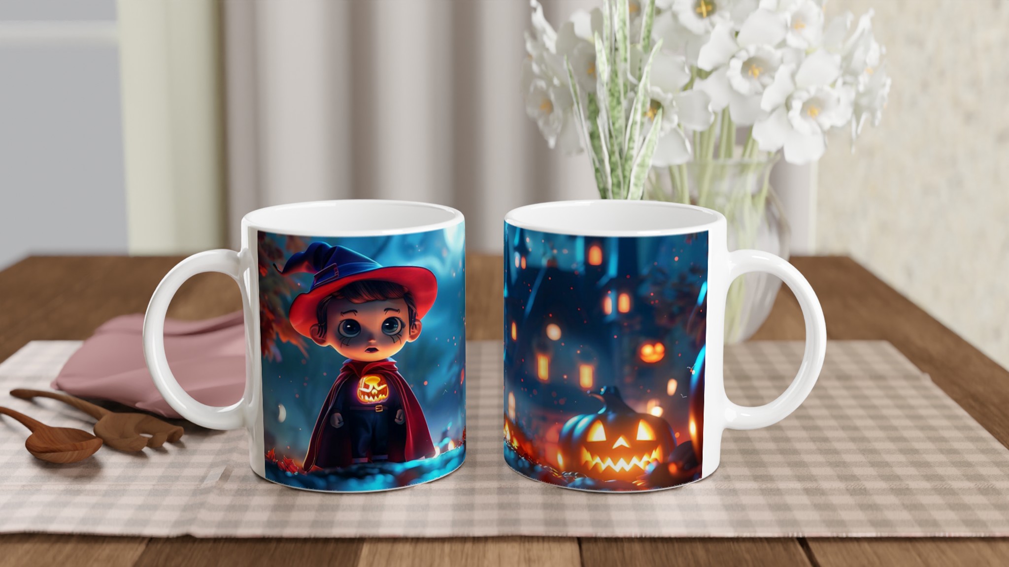 Magisk Halloween Mugg: Söt Häxpojke & Upplysta Pumpor – 11 oz Keramisk Mugg i Valfri Färg 10 bdc0bc5d-8ed7-45c3-9006-94c309645117