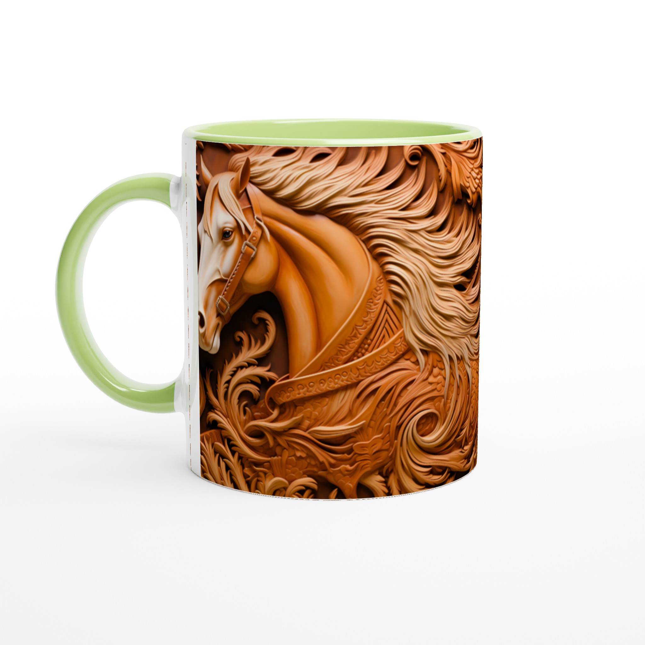 Majestätisk Träsnidad Hästdesign 11oz Keramikmugg – Rustik Charm i Valfri Färg 3 bde3d6a5-5e9d-40c5-be6e-26c78eb9b1e9