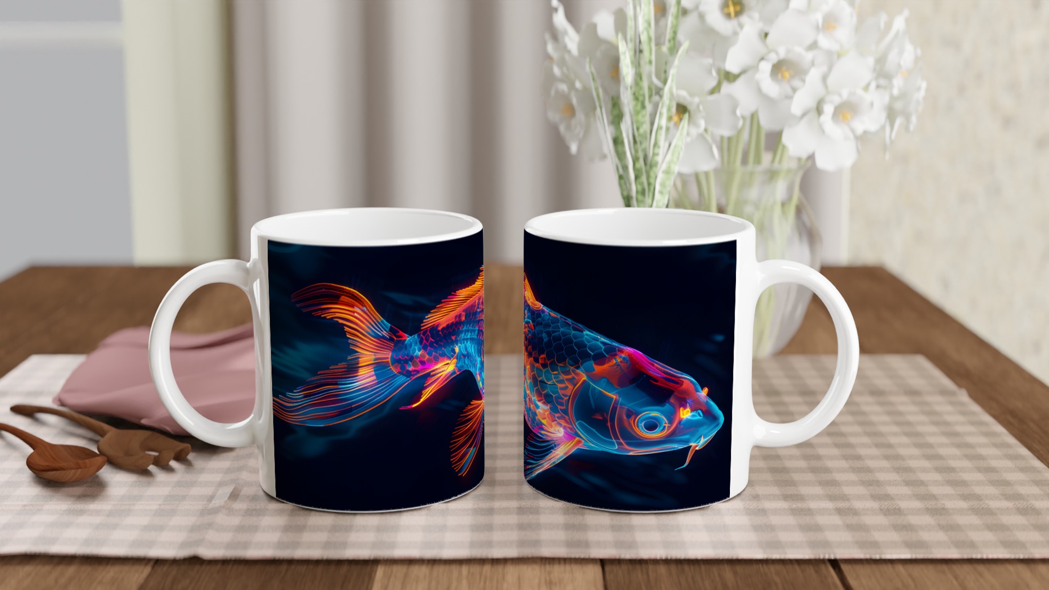 Neon Koi: 11oz Keramisk Mugg – Lysande Fiskdesign i Levande Färger för Kaffe- och Tedrickare 10 be597609-c614-402a-8e02-951c4cdbc2ac