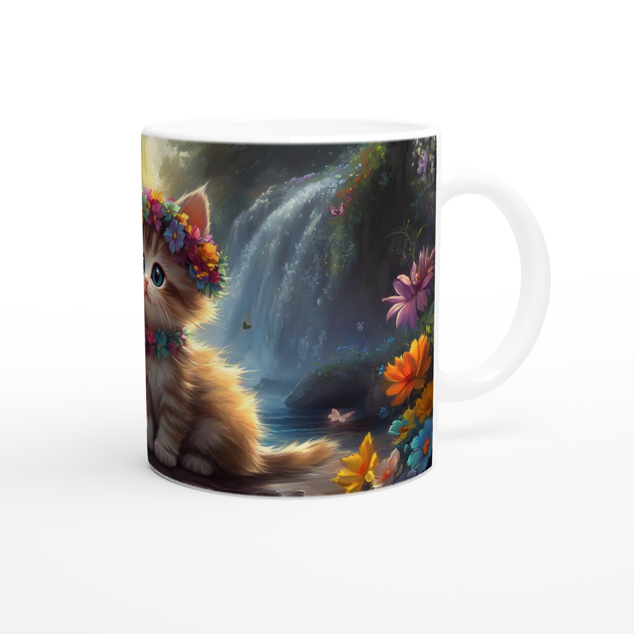 Magical Kitten Fantasy Mugg – 11oz Keramikmugg med Förtrollande Vattenfall & Blommor 9 be862b00-951b-427e-884c-10eeff27bdc5
