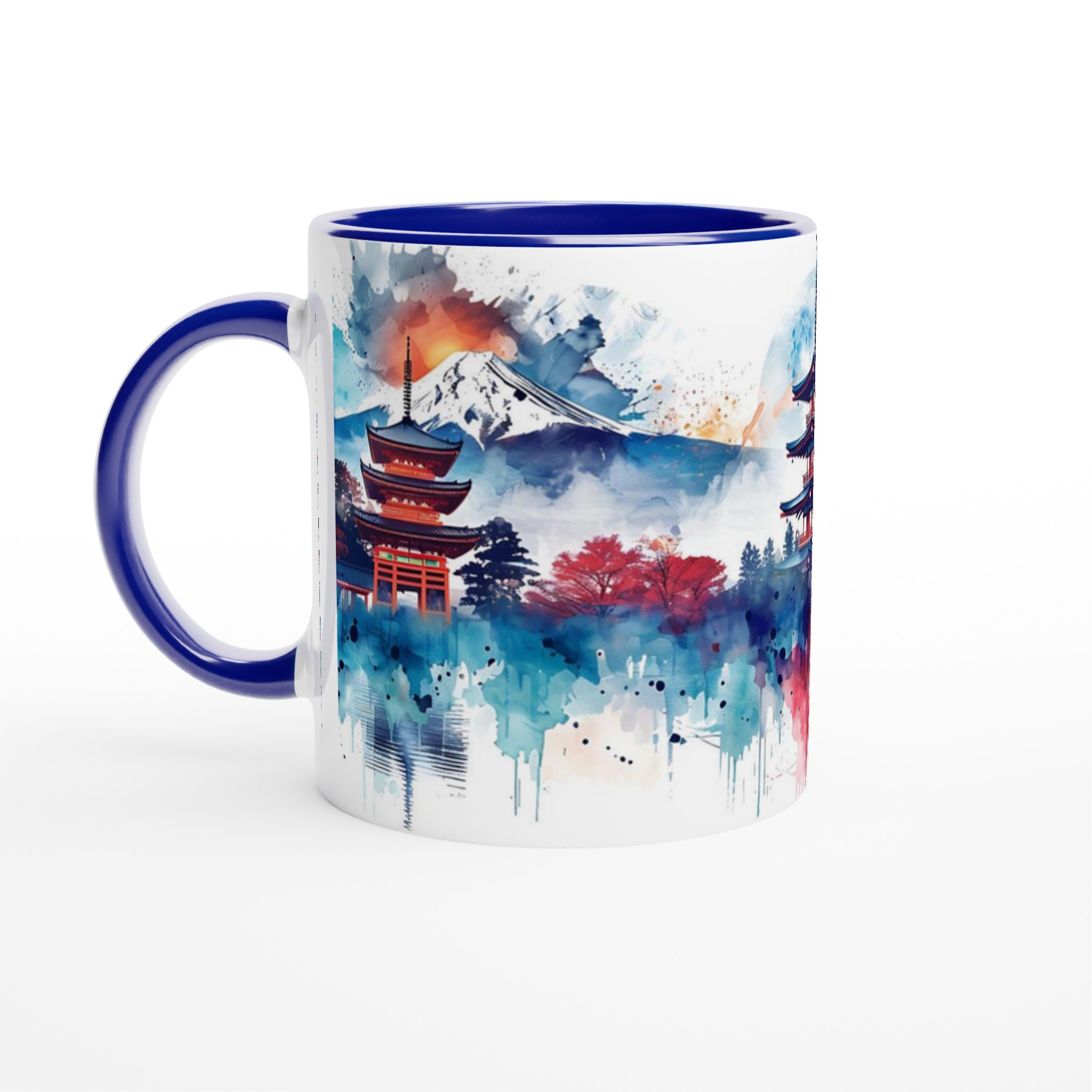Japansk Akvarell Konst Mugg - Livfull Pagoda & Berg Design 11oz Keramisk Mugg 4 beb7ef03-d8ac-4685-abea-7b984245613f