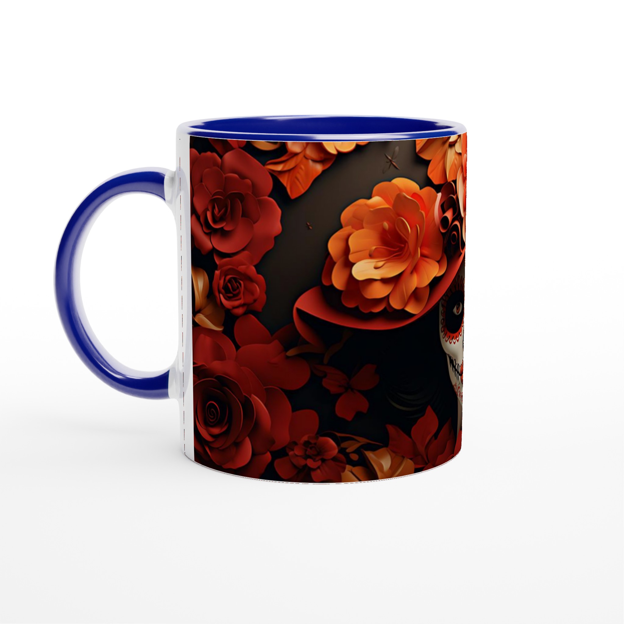 Fiesta Floral Keramikmugg - Skallmönster med Röda & Orangea Blommor, 11oz – Välj bland 7 Färgstarka Muggar! 4 bec61ce8-4723-4c79-bdaf-f20a84ea42b2