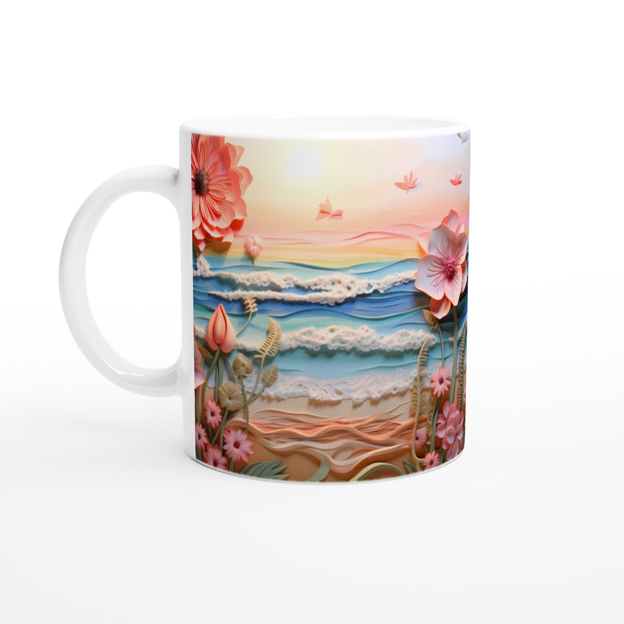 Pastellblomsterstrand 11oz Keramisk Mugg – Drömmig Havsvy i Valfri Färg 1 beef6bef-2715-43a8-8855-bfb5c13e015c