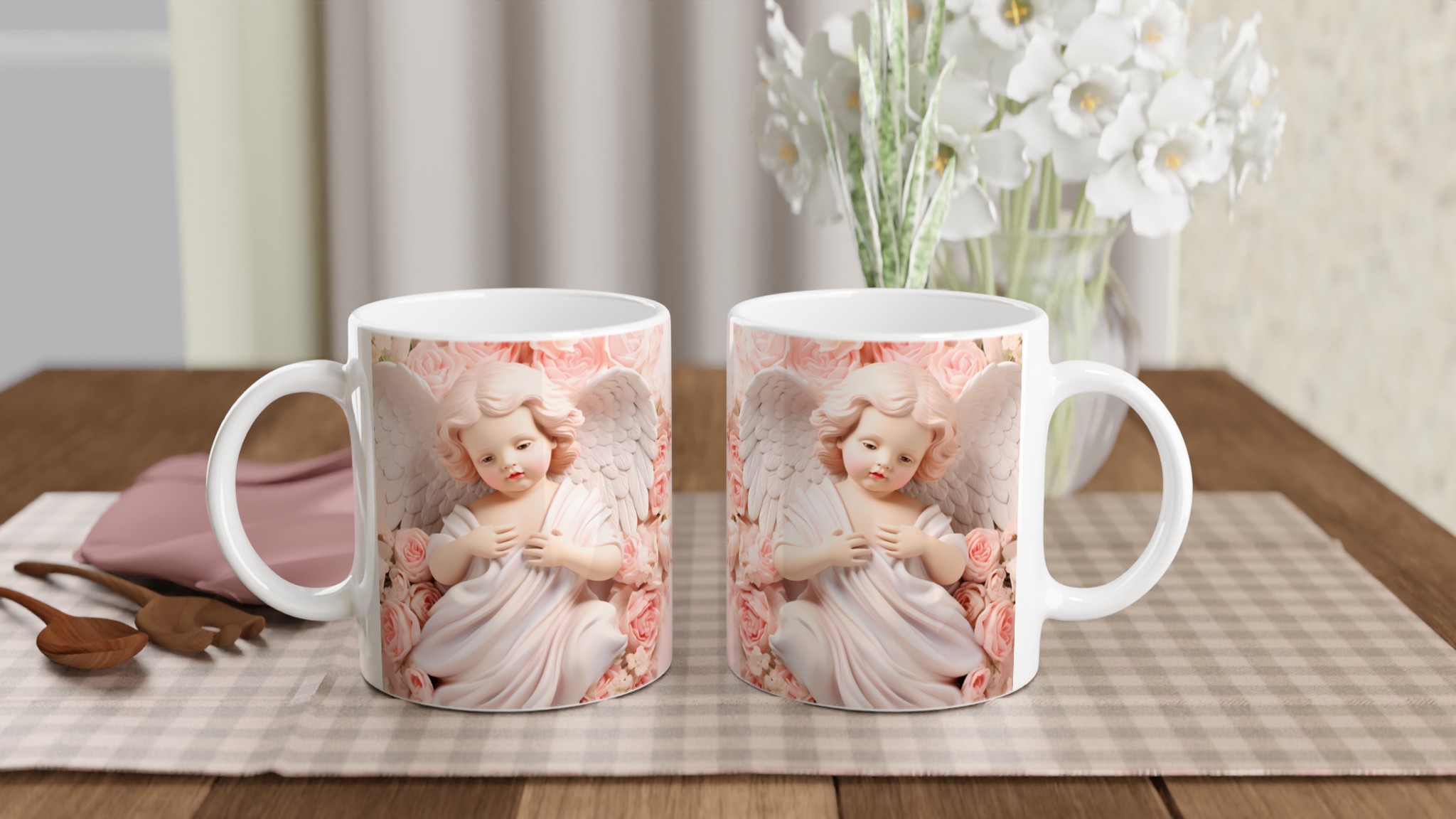 Änglalik Charm Keramikmugg - Romantiska Rosor och Kerubmotiv i Valfri Färg 10 c04d3d16-dbe4-4dd4-ad00-6cc8855e2dc3