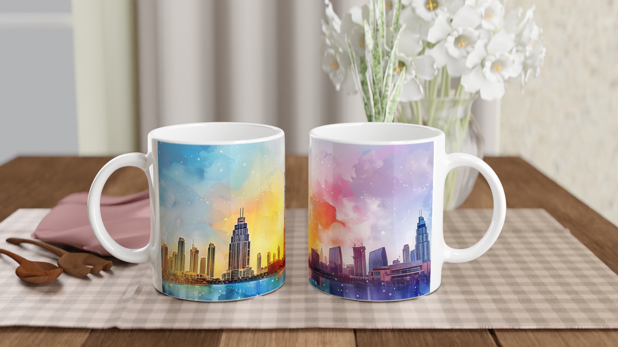 Dubai Skyline Watercolor Mugg – Färgstark Keramikmugg 11oz 10 c17dfc41-fc8a-48b4-af01-d0d1550c9f2f