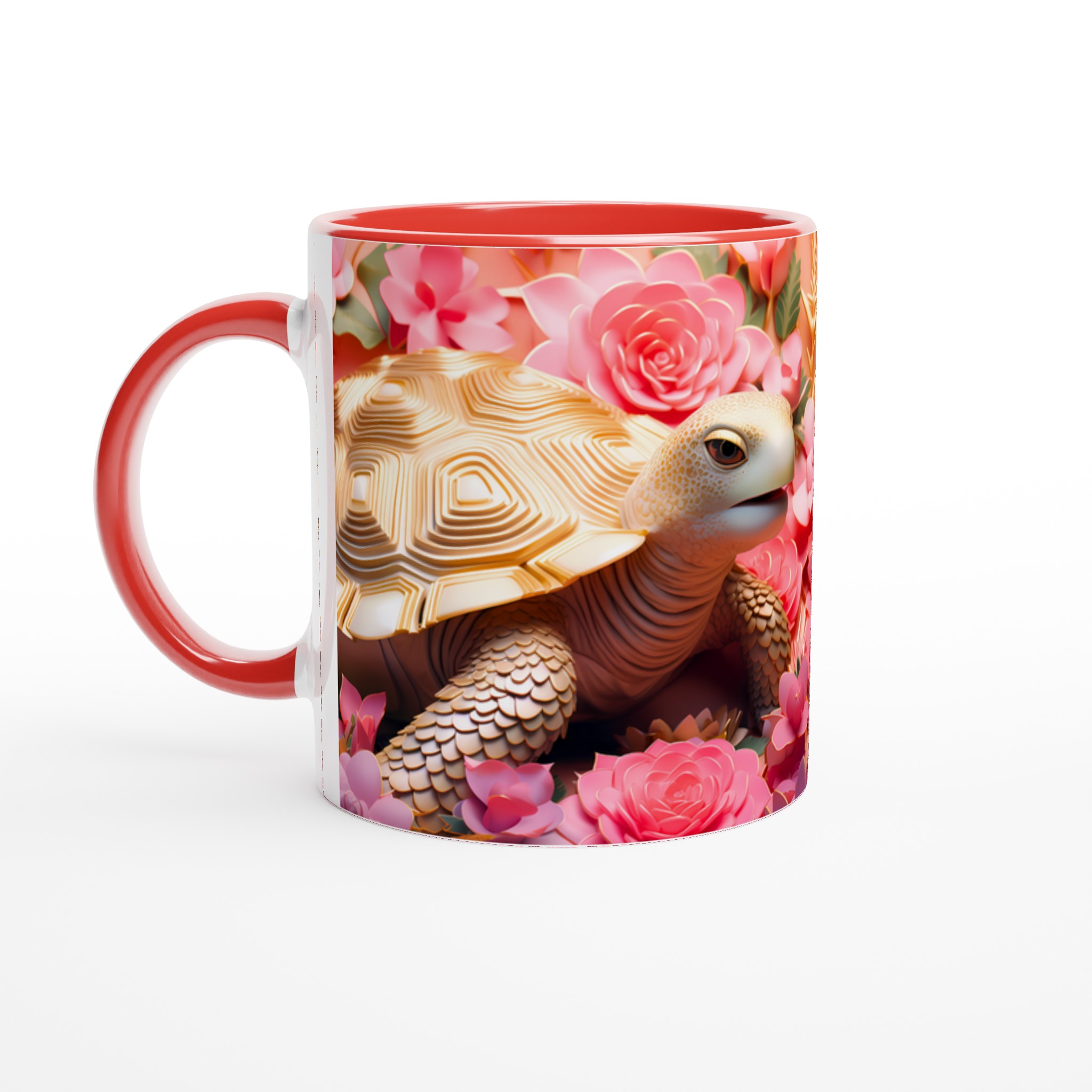 Lyxig Sköldpaddsmugg: Gulddetaljer & Rosa Blommor – 11oz Keramikmugg i Valfri Färg 2 c2533fbd-4e0a-45c0-98c3-8e73fa24218c
