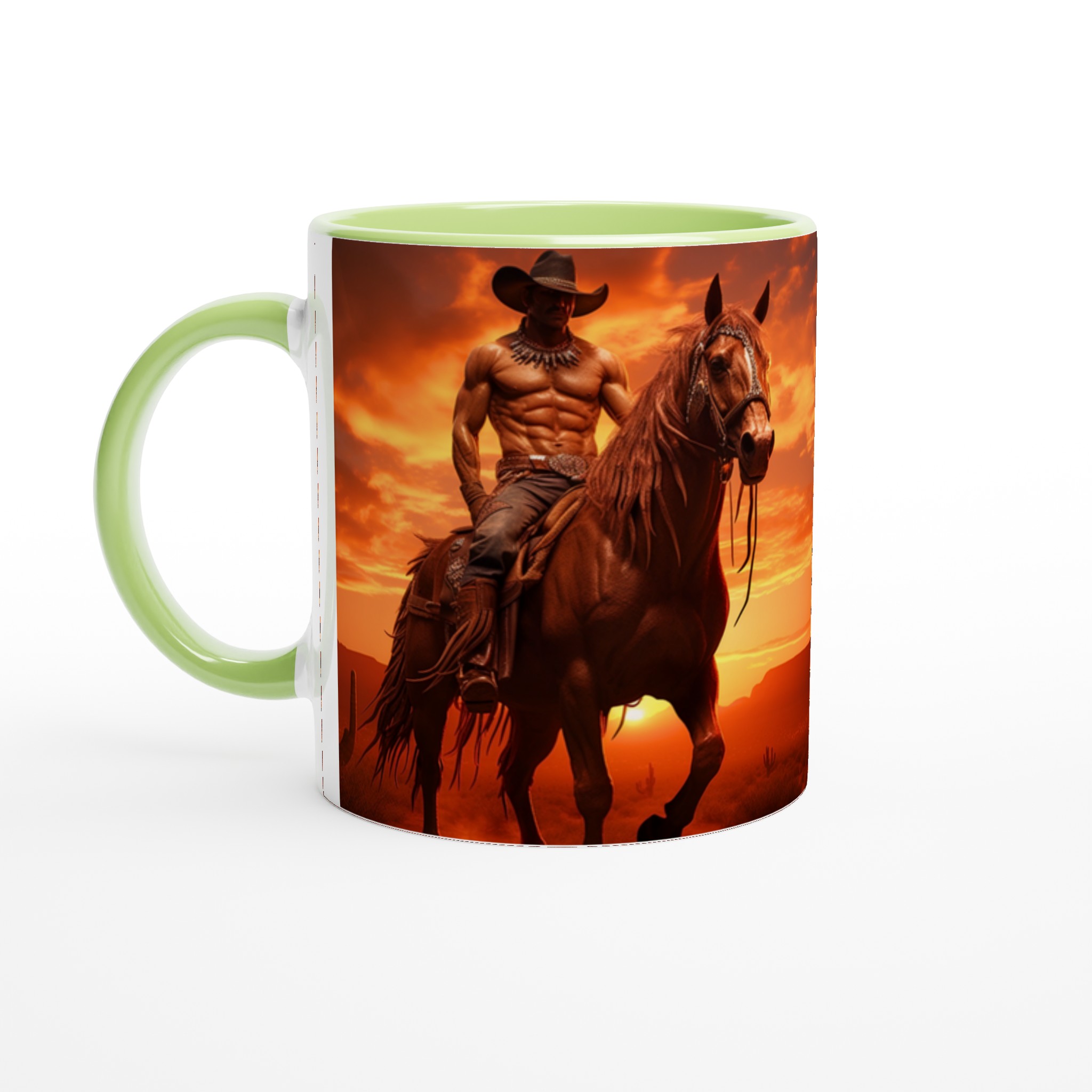 Vilda Västern Solnedgång Mugg – 11 oz Keramikmugg med Musklig Cowboy & Häst 3 c316aea3-20d0-4db6-9a8d-083869823a61
