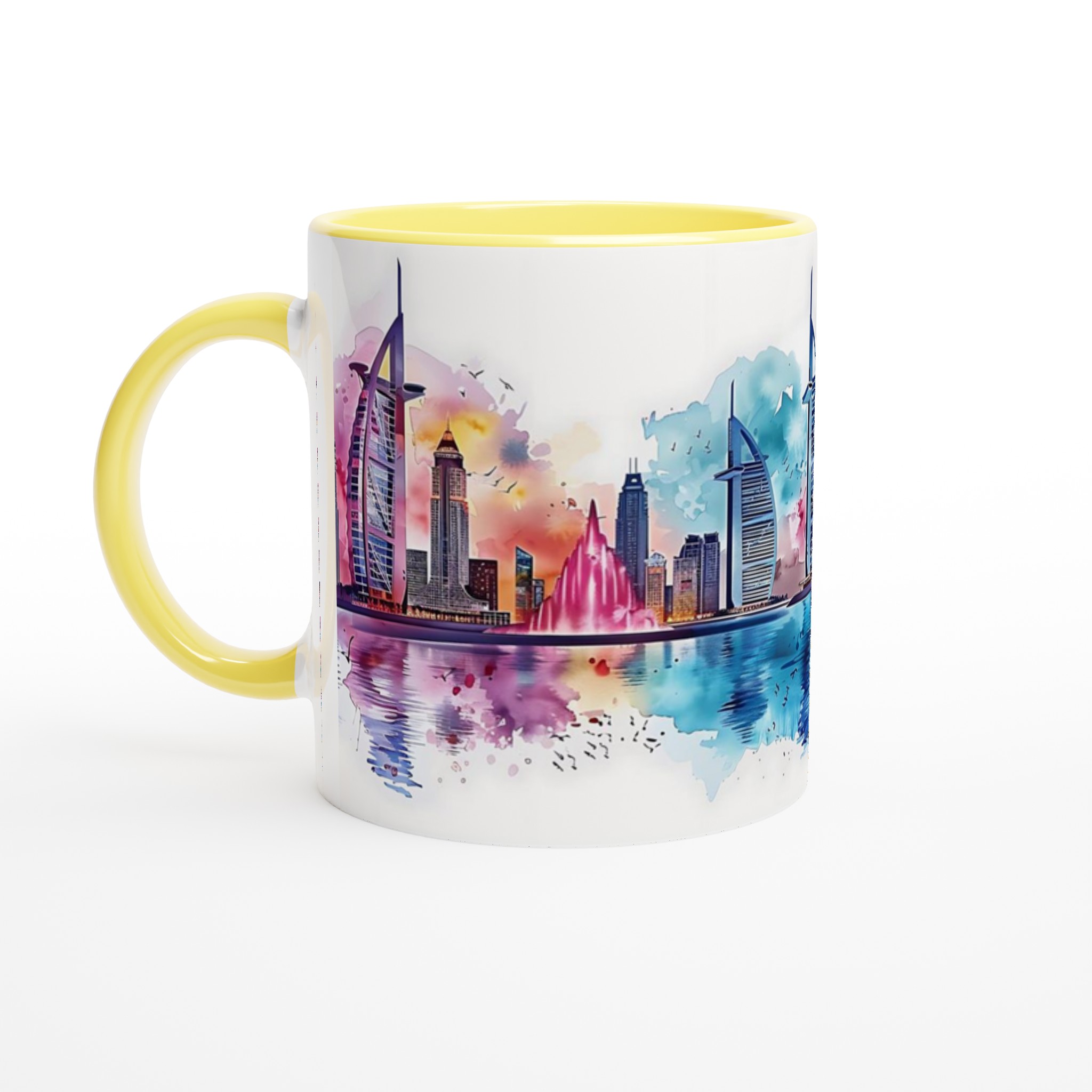 Dubai Akvarell Stadssiluett Mugg - Konstnärlig Kaffekopp med Burj Khalifa & Burj Al Arab i Levande Färger 5 c32441df-d54a-4f63-b7a3-c3bea06df79c