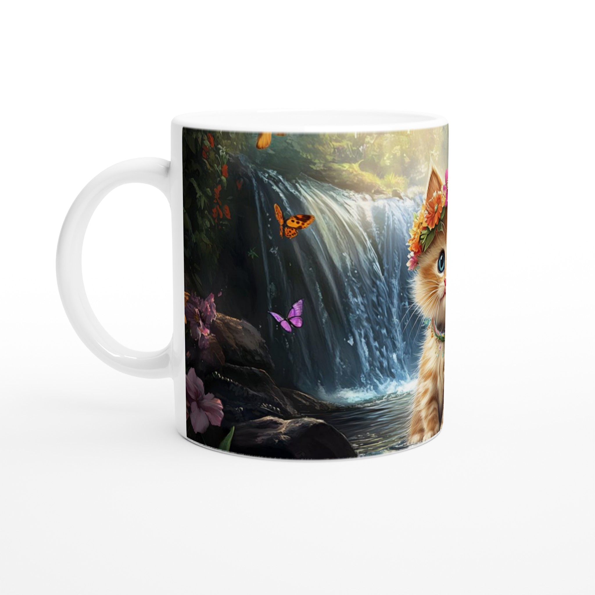 Söt kattunge med blomsterkrans – 11 oz keramisk mugg för kaffeälskare, välj din färg! 1 c32745d3-474a-482b-a100-89b529f75fd2
