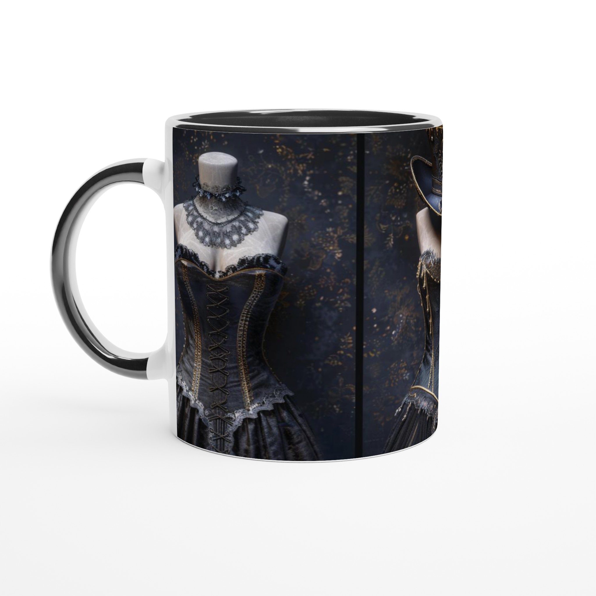 Vit 11oz keramisk mugg med elegant svart och guldig steampunkinspiration – välj bland sju klassiska keramfärger 7 c345b598-b969-4f99-8088-6a082607ea50