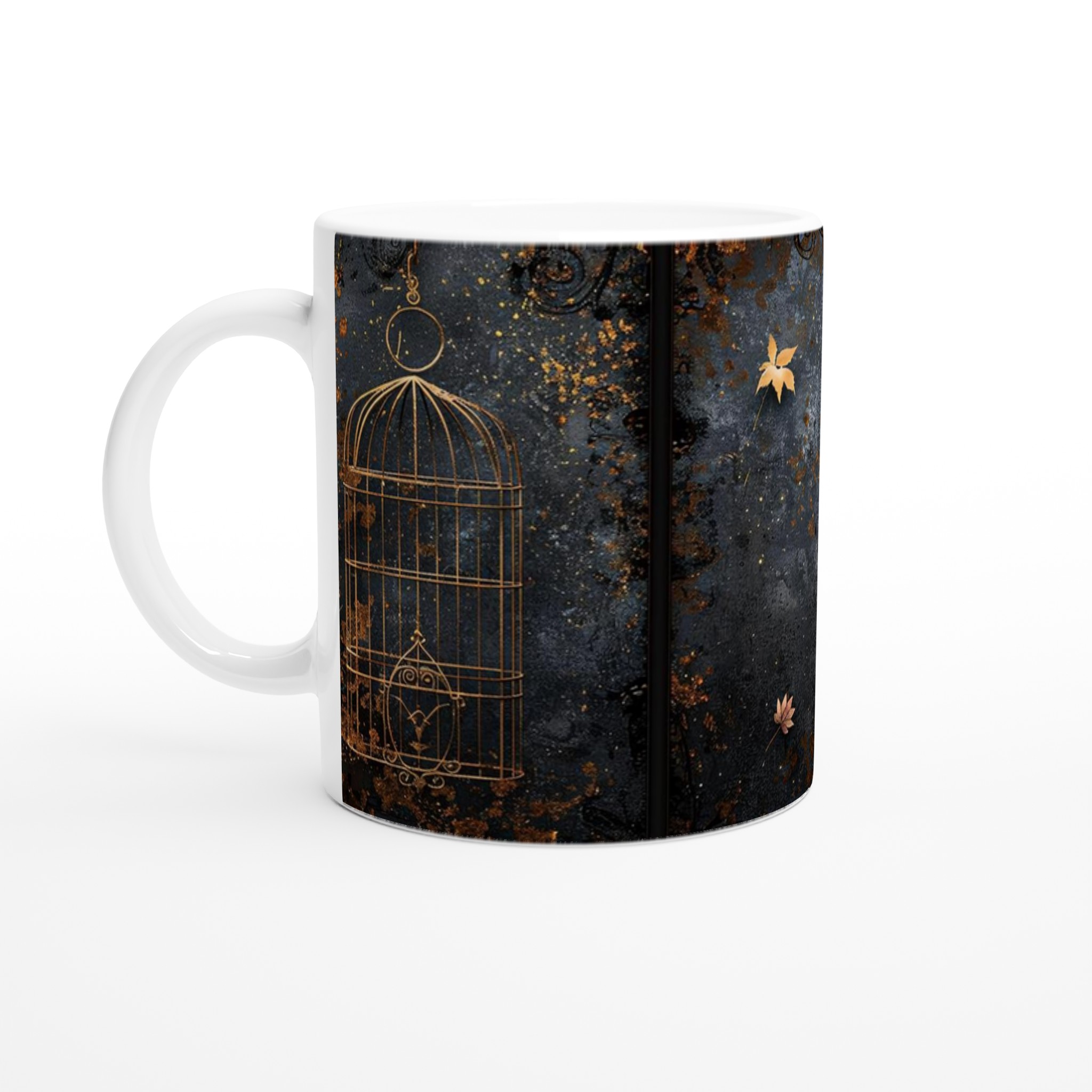 Mystisk Guld och Svart Fågelbur Mugg - 11oz Keramisk Mugg för Kaffe & Te 1 c396a0c6-d3fe-4ae9-a990-e8d746c704f6