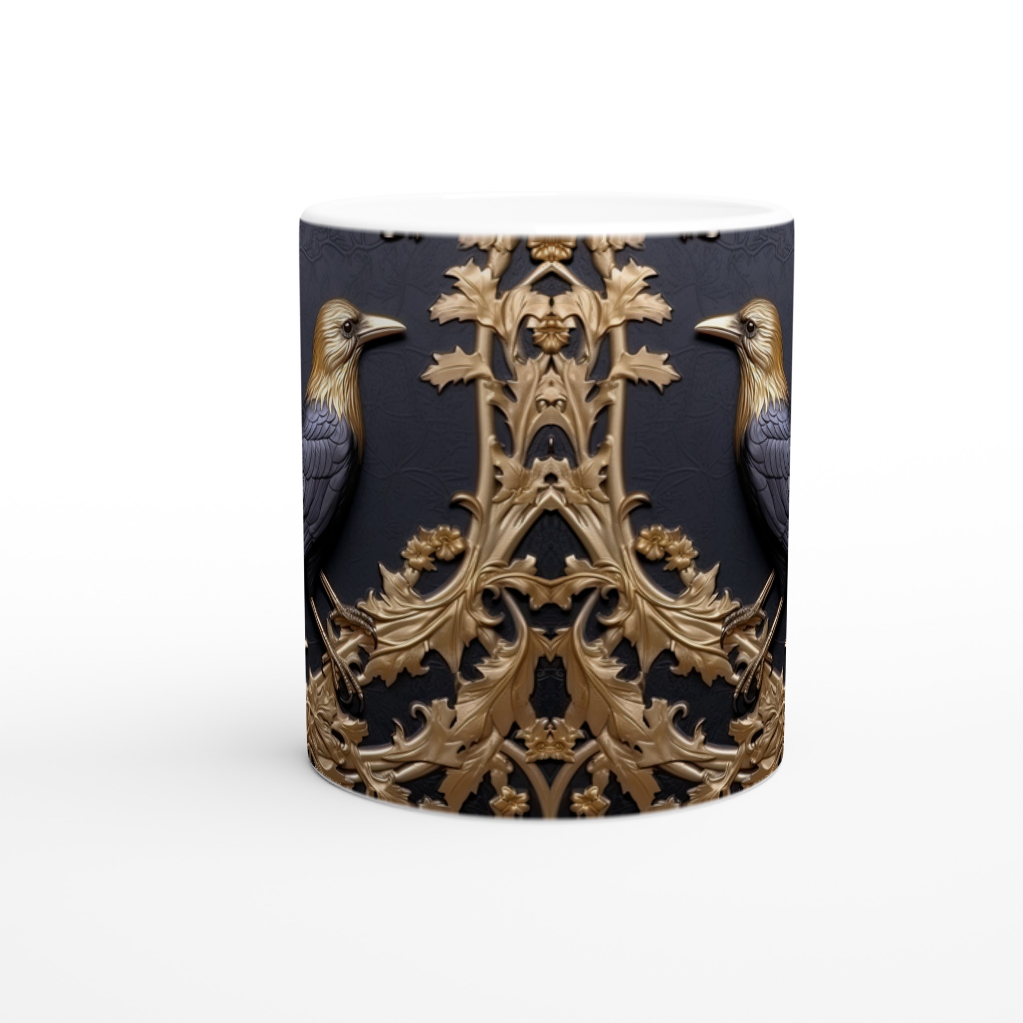 Elegant Vit 11oz keramisk mugg med konstnärligt fågelsmotiv och glansig finish 8 c4188836-f793-4200-b0a7-ad4cad159d51