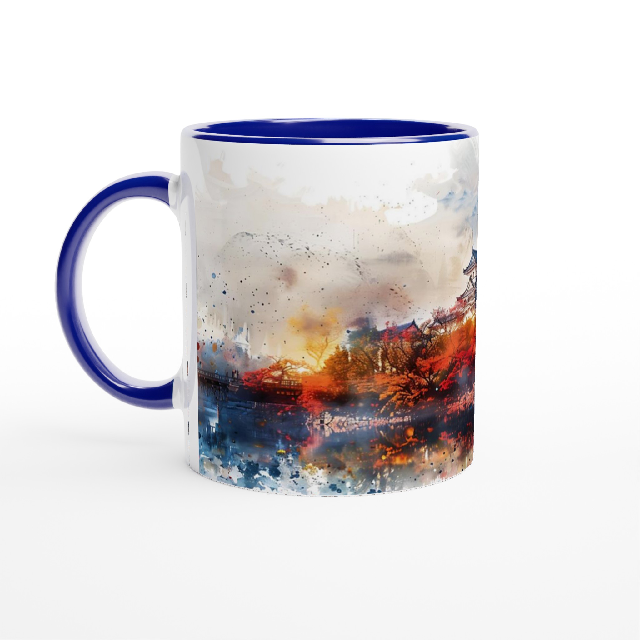 Japansk Akvarell Mugg - Klassiskt Slott & Höstfärger på 11oz Keramik, Välj Färg! 4 c462b007-7f7c-44b0-a178-c6fe8be0b098
