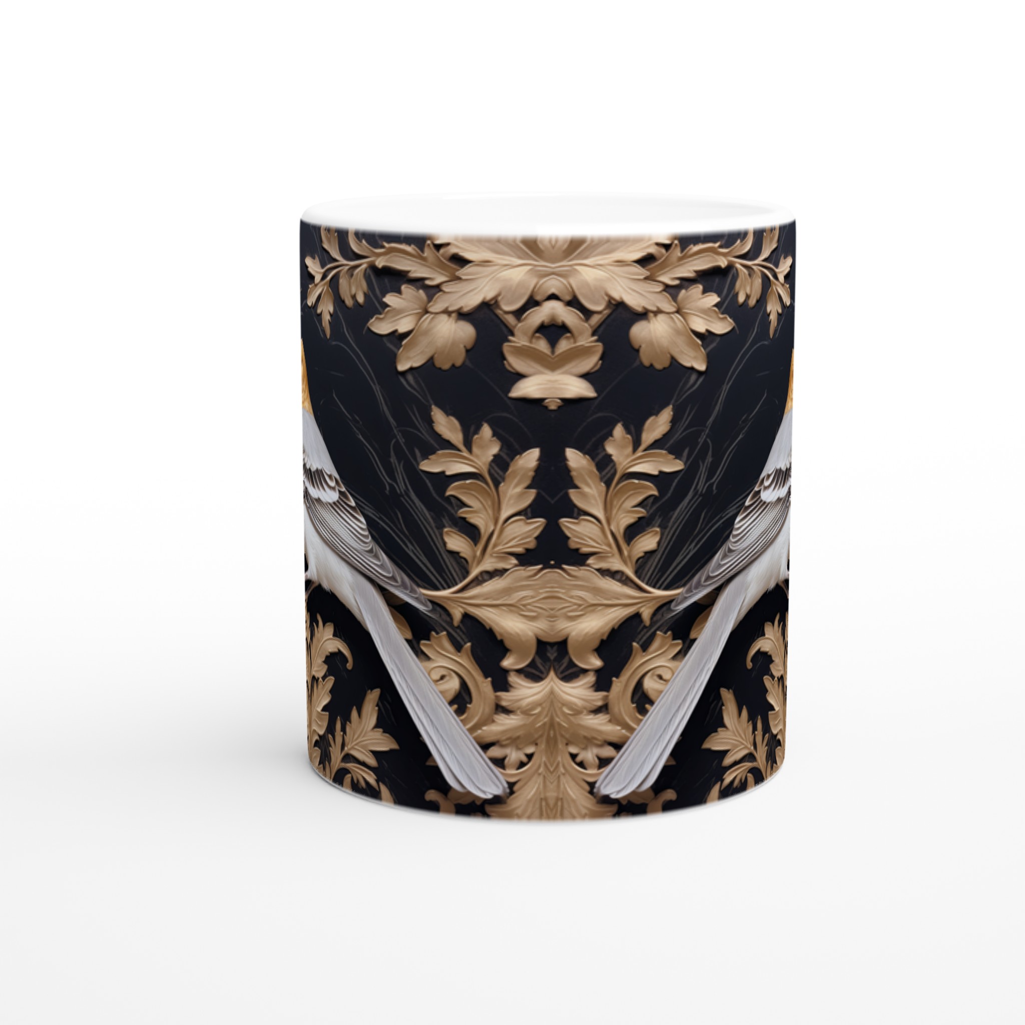 Lyxig Fågelkonst Mugg – 11 oz Keramisk Kaffemugg med Gyllene Bladverk, Välj bland 7 Eleganta Färger 8 c506b967-f0be-447d-8285-2e2a44e5b48b