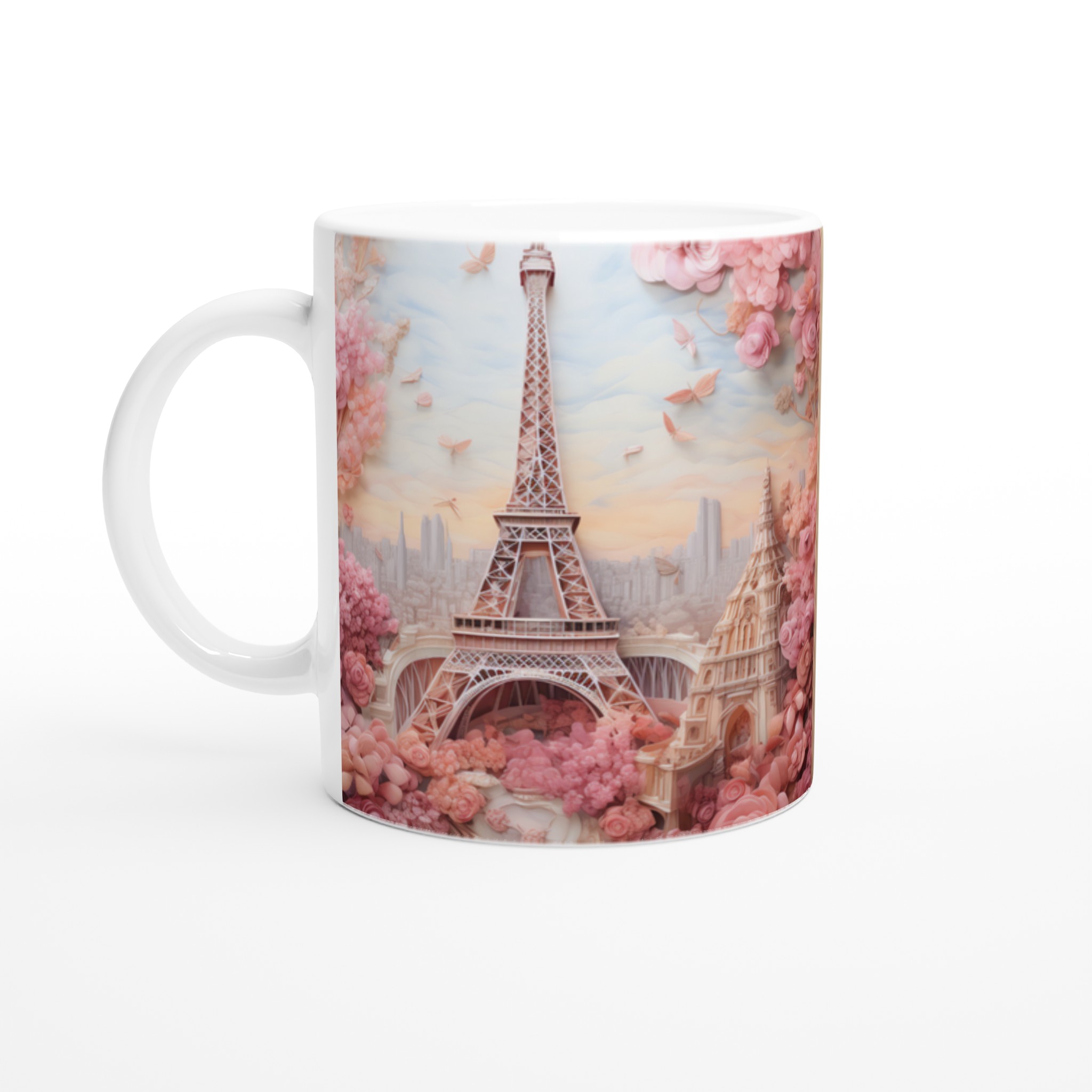 Romantisk Paris-mugg – Eiffeltornet i rosa blomsterdröm – 11 oz keramikmugg i 7 färger 1 c517fe82-e8d7-4e95-935a-30f3986a0a50