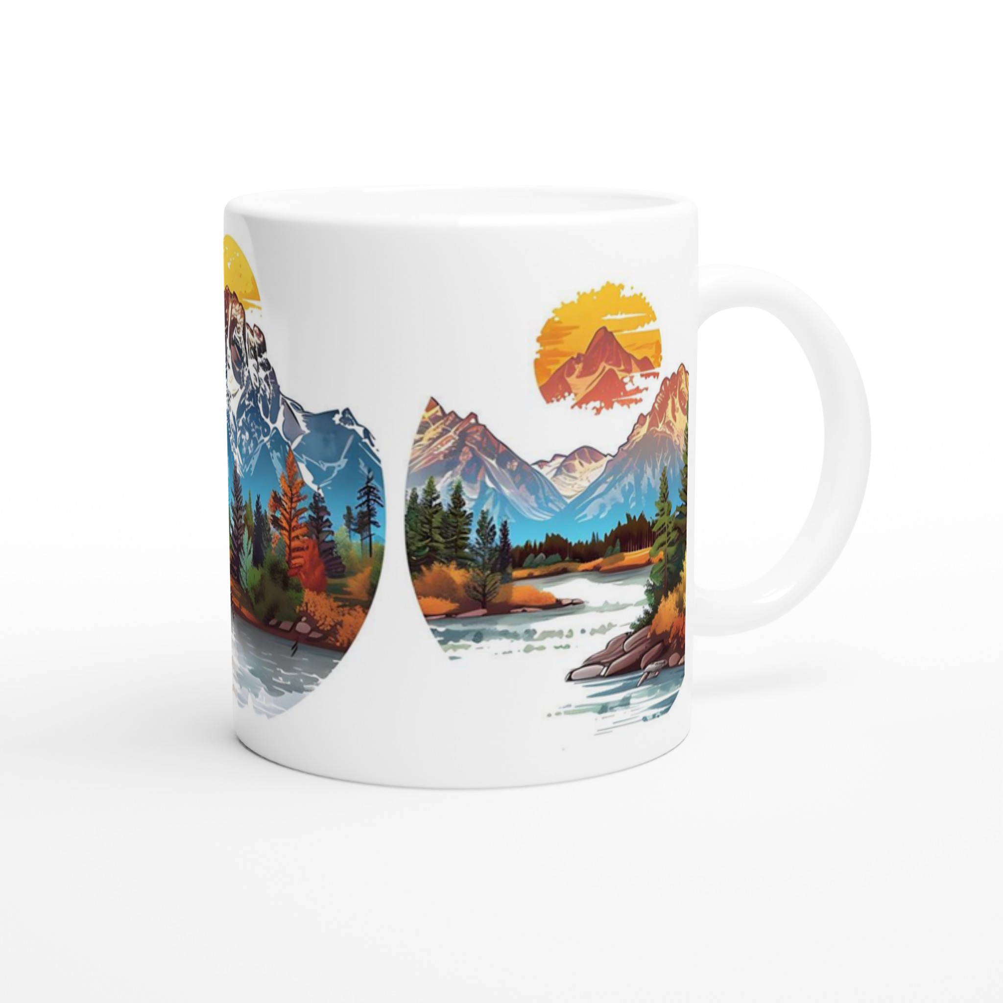 Naturnära Vinterlandskap Keramikmugg – 11 oz Vit Mugg med Fjäll & Furu 9 c51bafdd-9ce9-4a7e-8ed5-a558b3815cd7