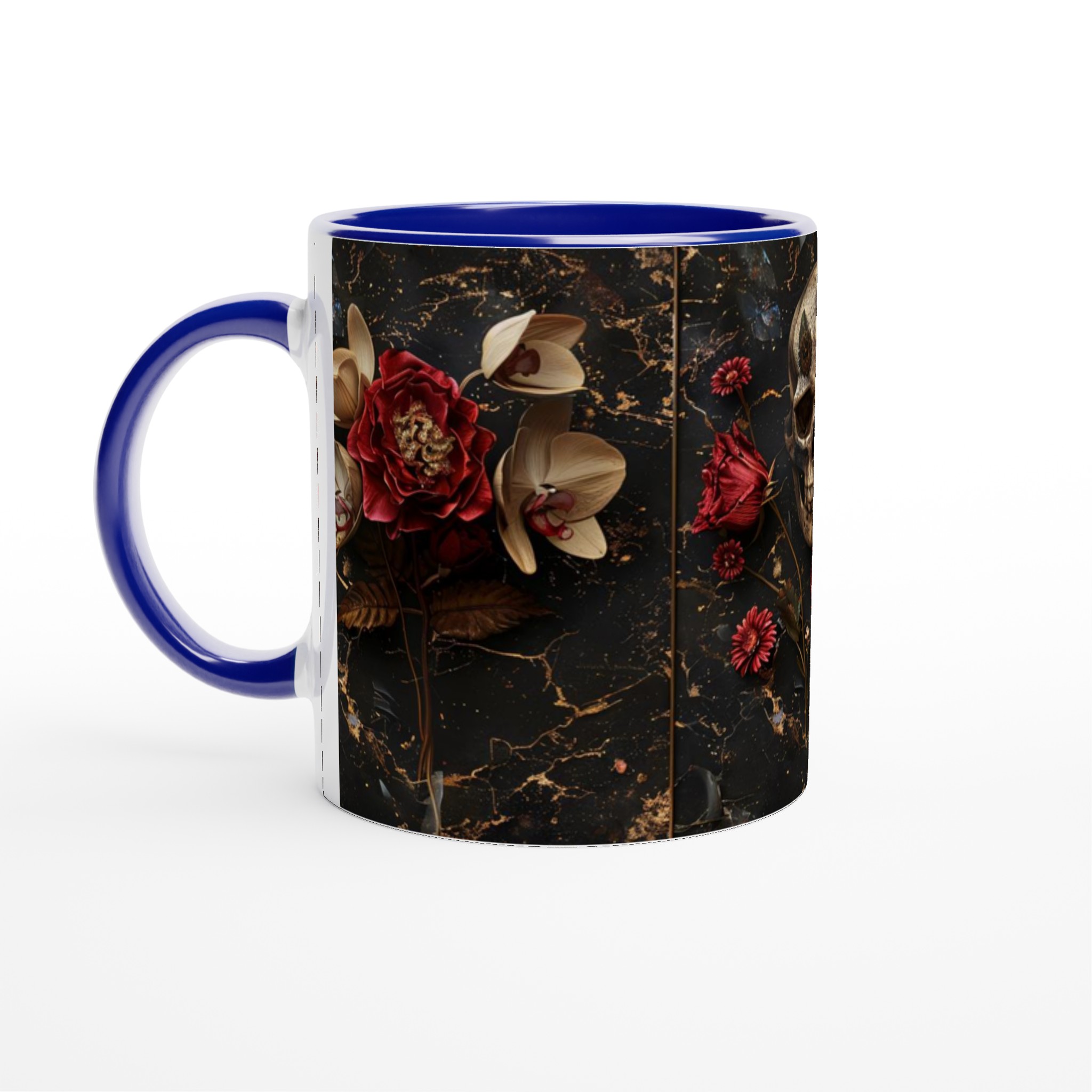 Mystisk Mörk Elegans 11oz Keramisk Mugg – Dödskalle, Blommor & Guldaccenter i Välj Din Färg 4 c6d5f9bf-594f-407d-b926-d4e635c4a9b5