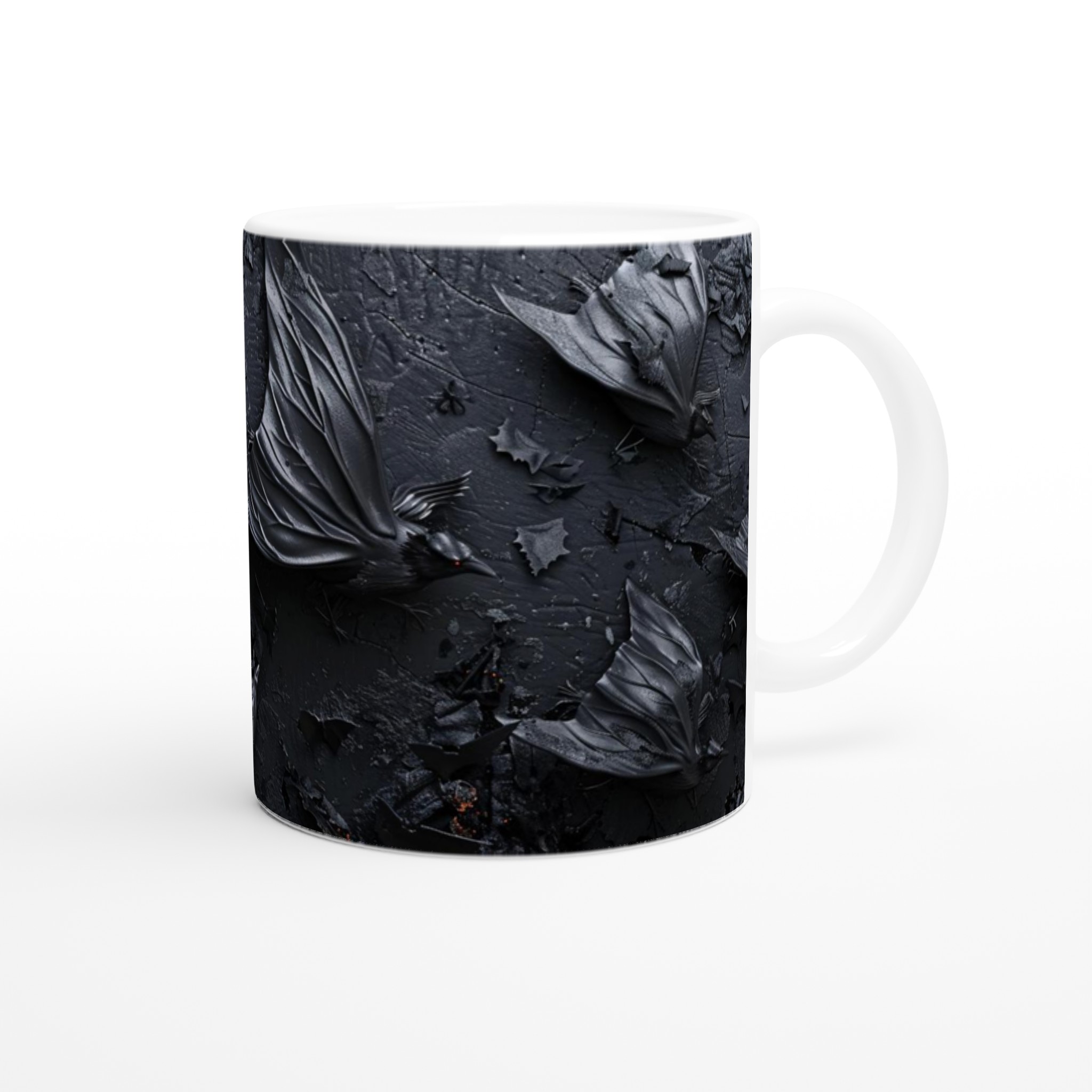 Vit 11oz keramisk mugg med dramatisk svart fågelmotiv – välj bland sju levande keramfärger 9 c7885628-b86d-4230-bce2-9fbf4f5d05be