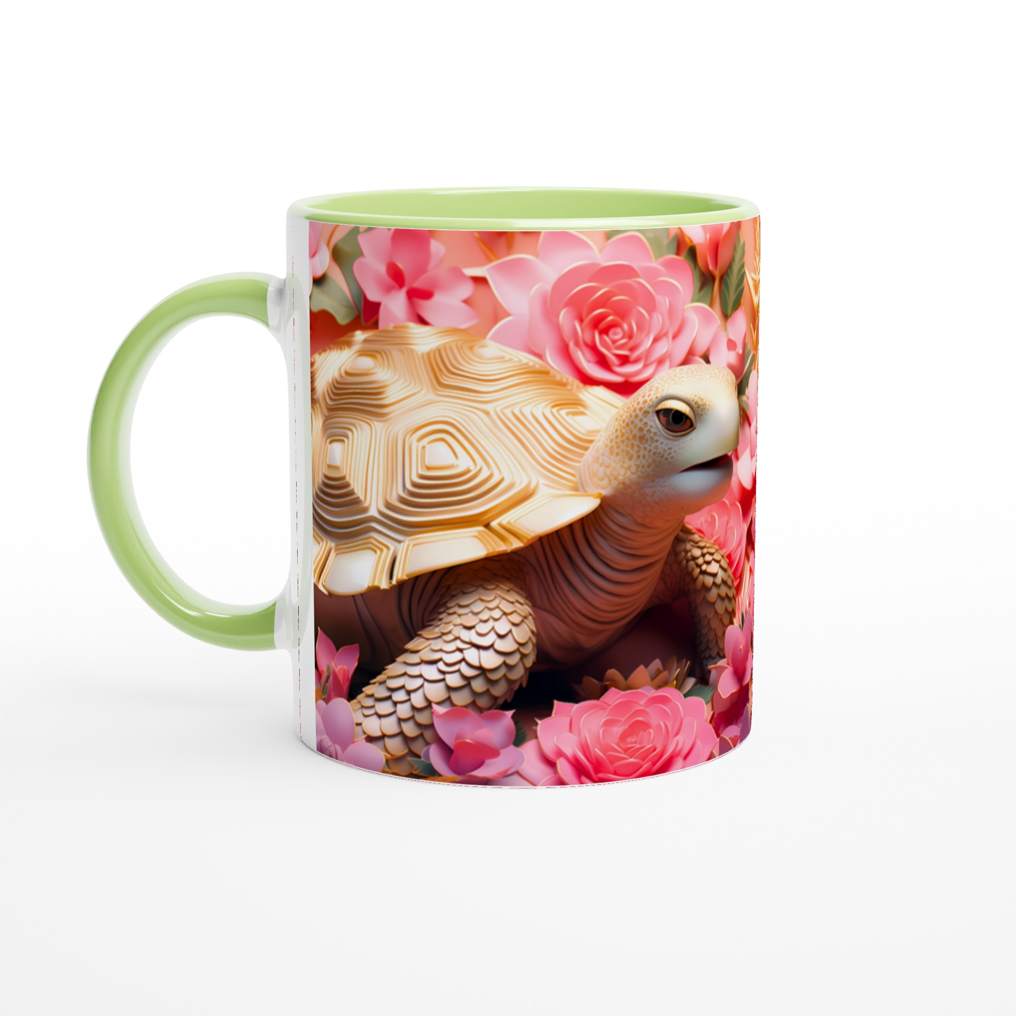 Lyxig Sköldpaddsmugg: Gulddetaljer & Rosa Blommor – 11oz Keramikmugg i Valfri Färg 3 c78b497e-d84e-4246-aa27-12b5c5d2b55c