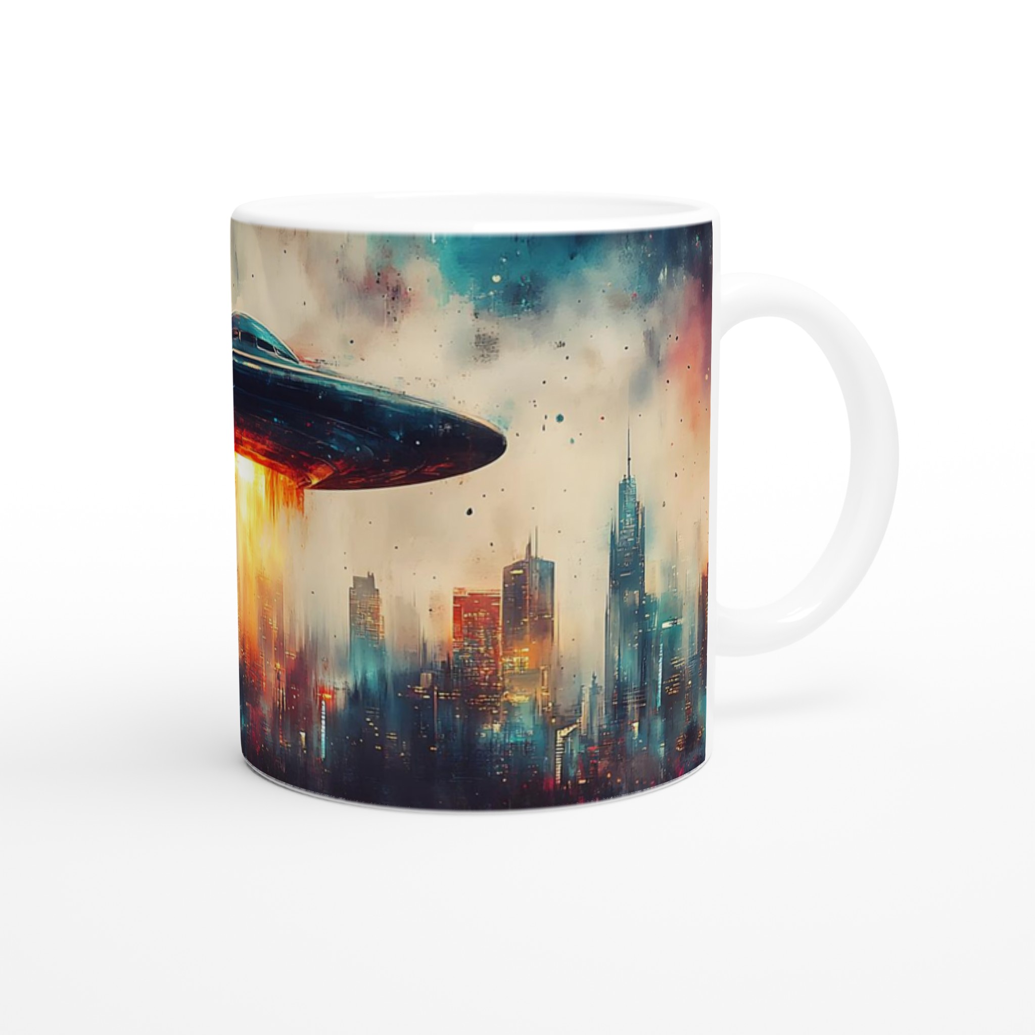 UFO Stadsinvasion Konst Mugg – Livfull Sci-Fi Design i Din Valfria Keramiska Färg 9 c7e51805-0eef-43e8-9754-a941ccf6b941