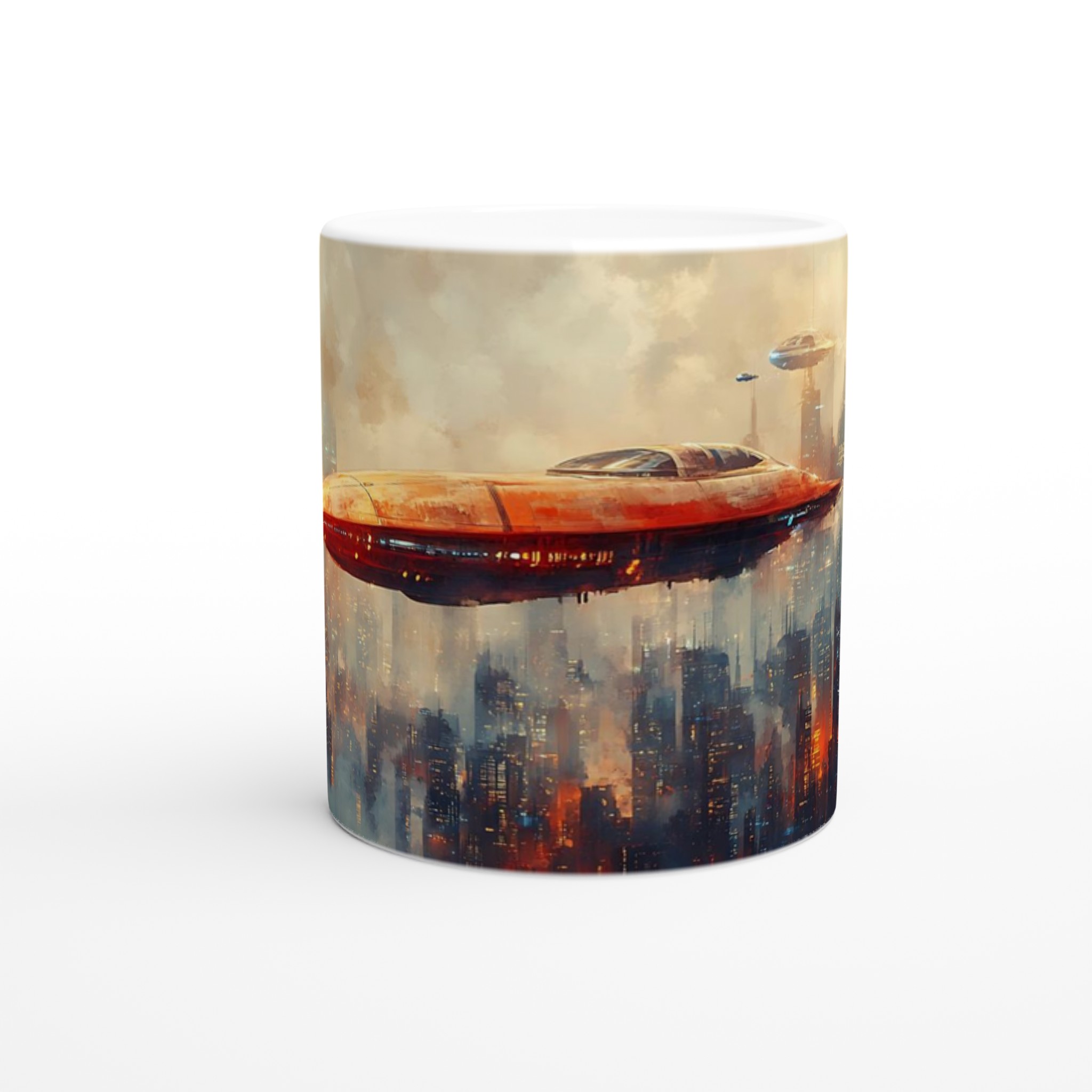 Futuristisk Stad Mugg - Sci-Fi Flygande Farkoster & Stadsbild Konst på 11oz Keramik 8 c8099798-80d3-4045-b828-1327debacc88