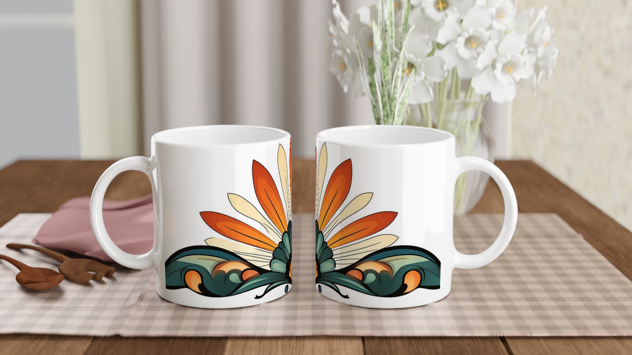 Art Nouveau Inspirerad Keramikmugg – Elegant Solfjäderdesign i Varma Nyanser 10 c8e8406a-34b9-4b2a-bebd-2ed804b86841