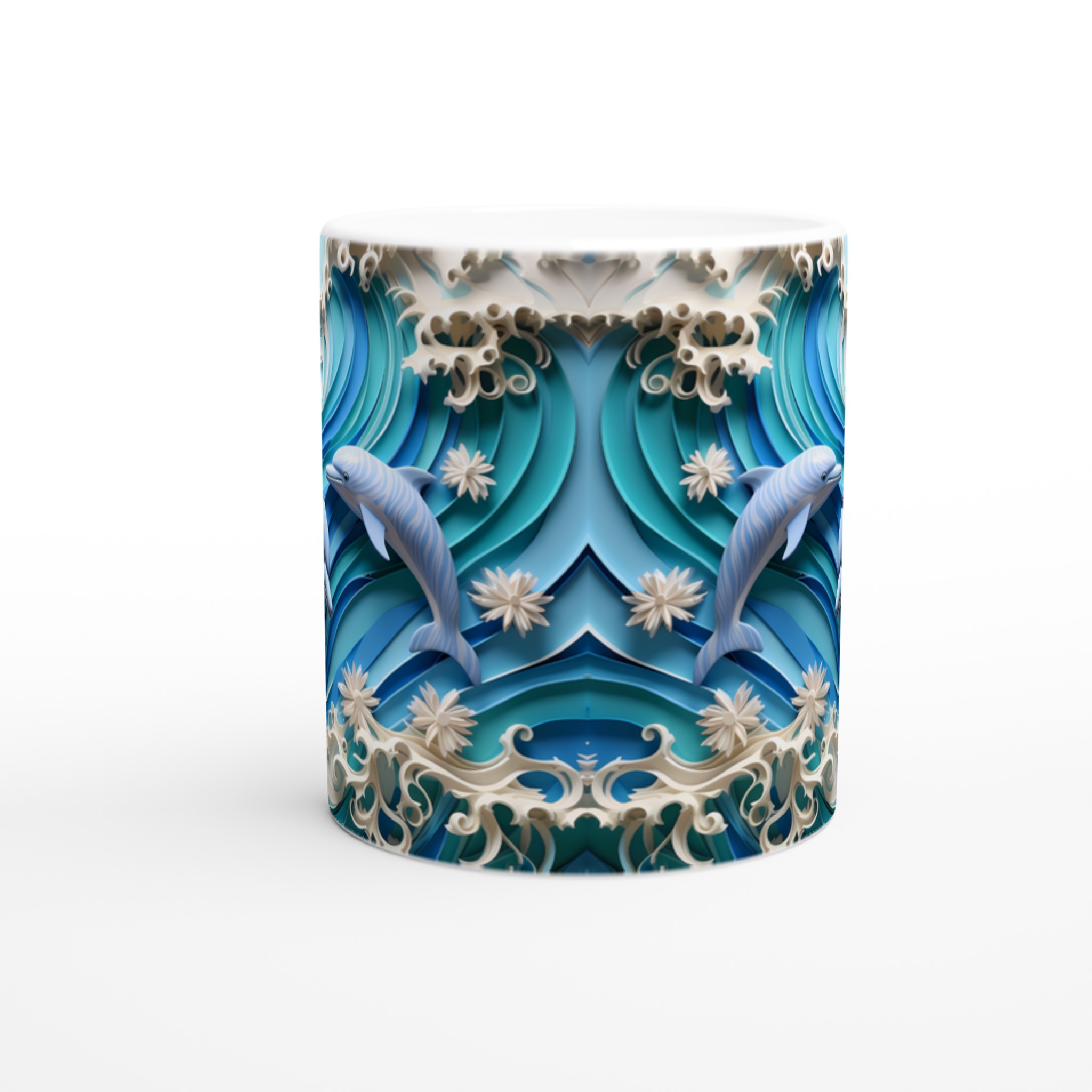 Delfiner i Oceanens Dans 11oz Keramisk Mugg – Ett Konstverk i Havsblått, Välj Din Färg! 8 c93172f4-e614-4708-8720-bef5892a49d3
