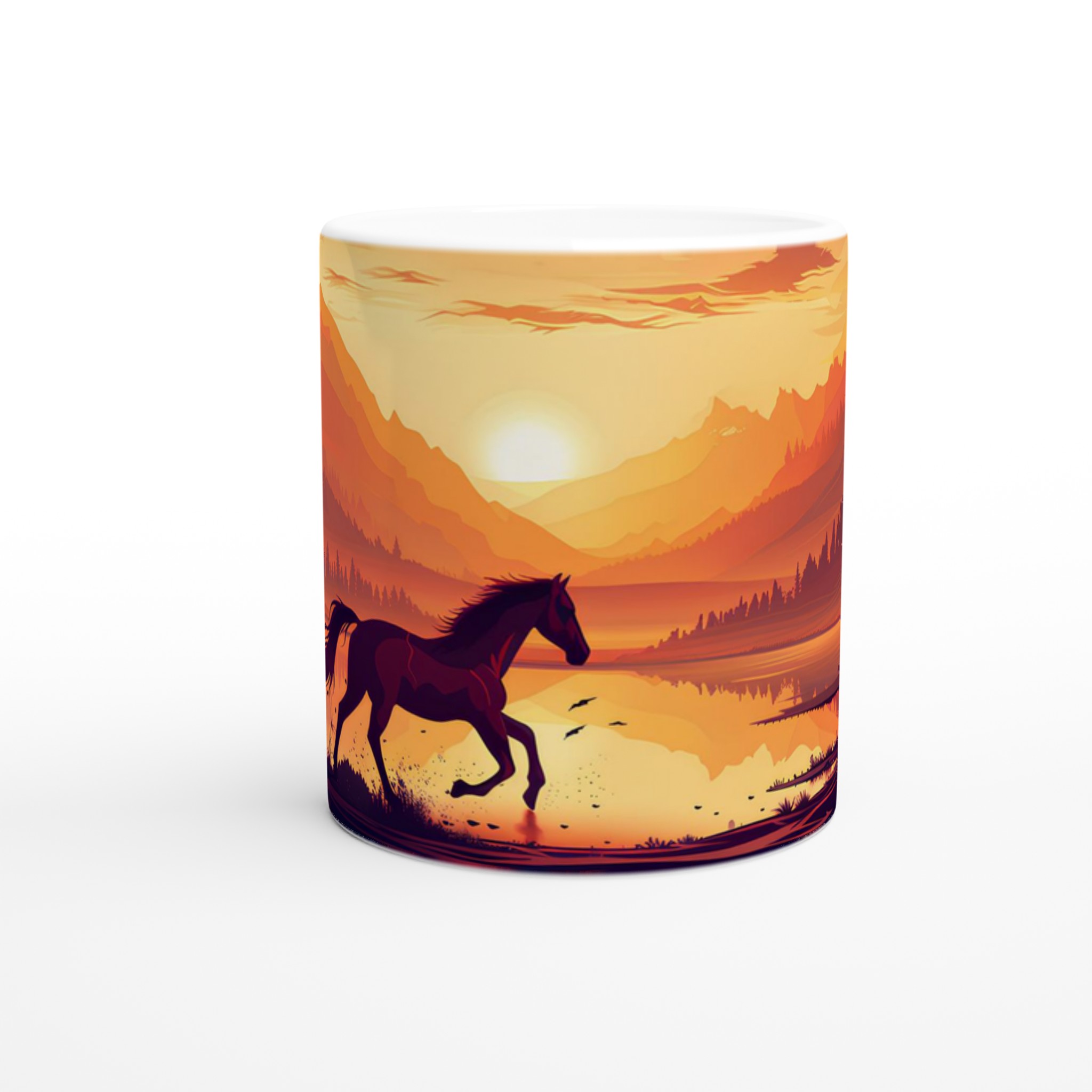 Vildhäst vid Solnedgång Keramisk Mugg - 11oz Konstnärlig Design i Ditt Val av Färg 8 c950d35d-bfab-4445-a069-444aa748dd52