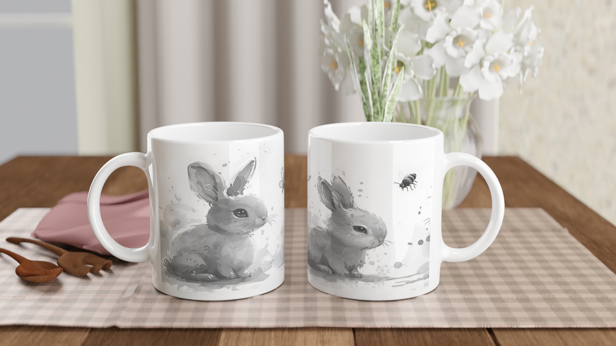 Söta Akvarellkaniner Mugg - 11oz Keramikmugg i ditt val av färg 10 c980702f-0bff-4a35-9907-182d0423f8d4