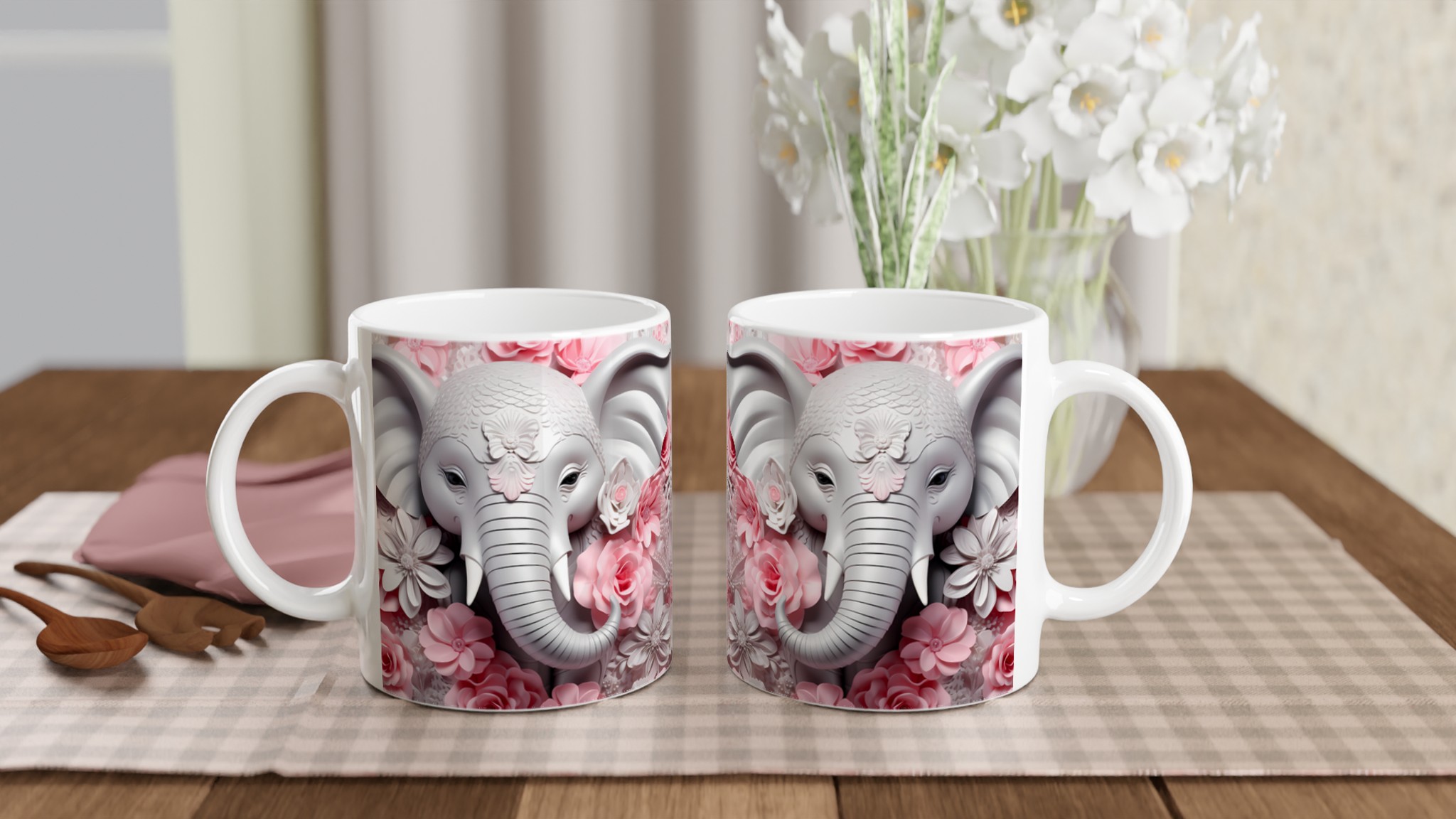 Elefant & Rosor 11oz Keramisk Mugg – Drömmer i Rosa & Vitt, Välj Din Färg! 11 c9ed3429-3ab6-43e6-97d2-f87dd60d1555