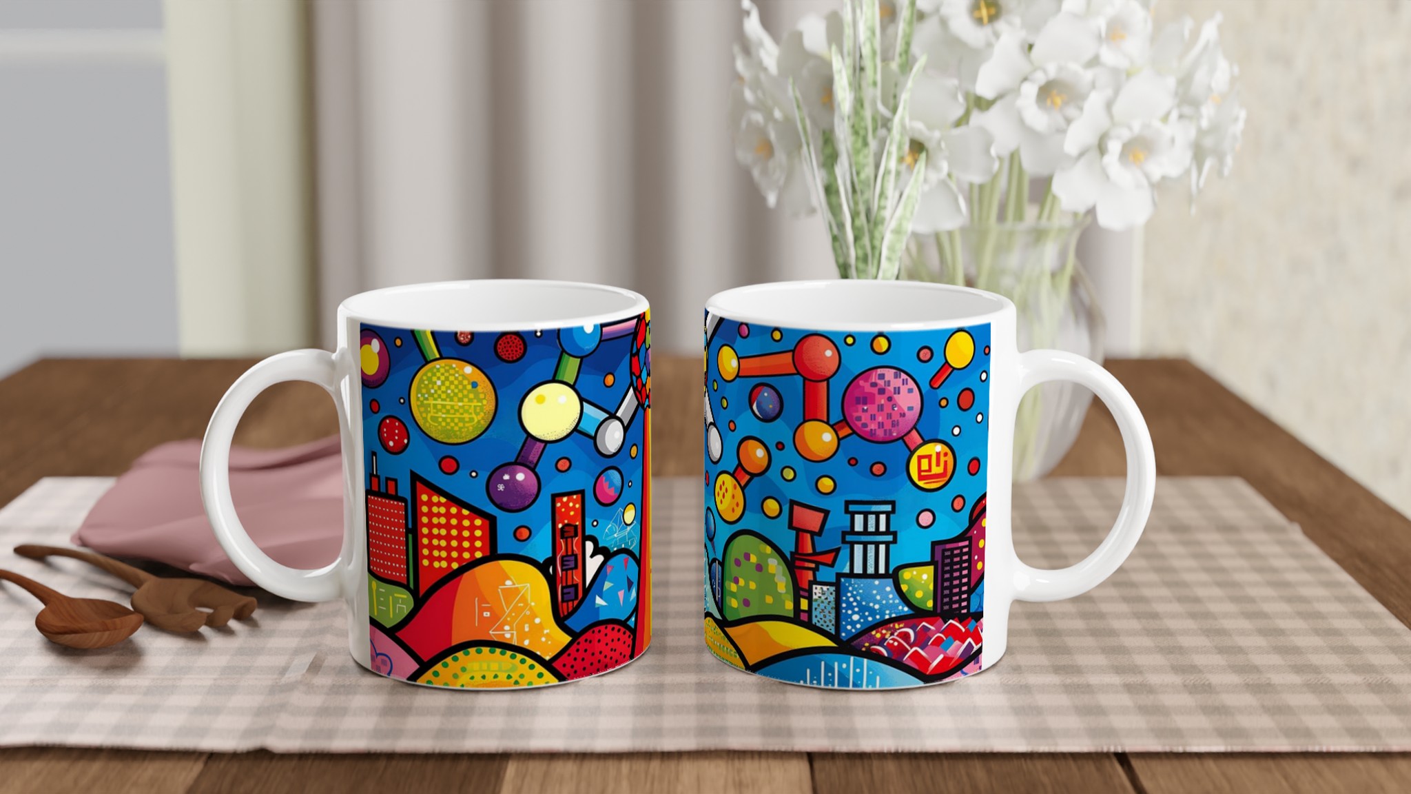 Abstrakt Pop Art Keramikmugg – Färgglad stadsvy & kosmos 11oz 10 ca0f0706-f65e-4591-b232-17e6b89418f3