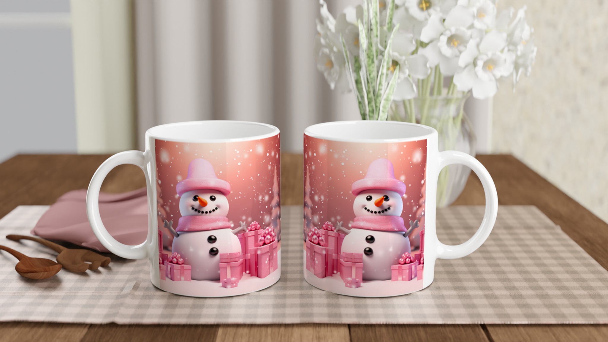 Mysig Vintermugg: Rosa Snögubbe & Presenter – 11oz Keramikmugg för Julglädje och Färgstarka Tryck! 10 ca1f6002-7881-4b83-9d69-df8809328ba0