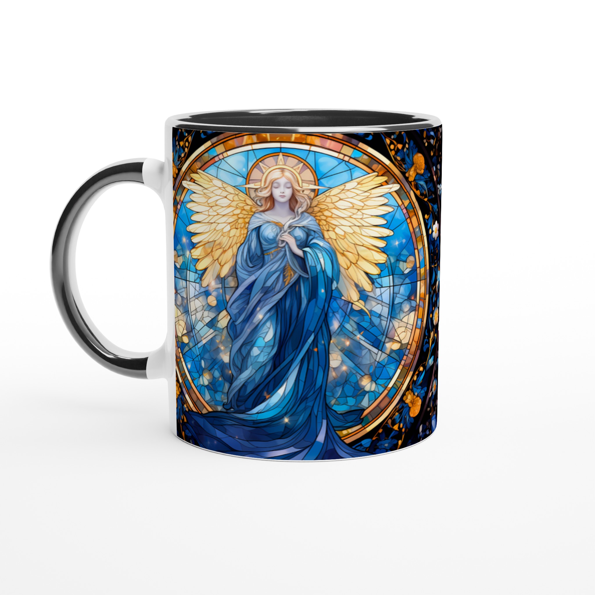 Ängel i Blått - Fönster Mugg: 11oz Keramisk Kaffekopp med Sakral Konst 7 cad6cb79-453f-4de8-8e4a-fef775b696ad