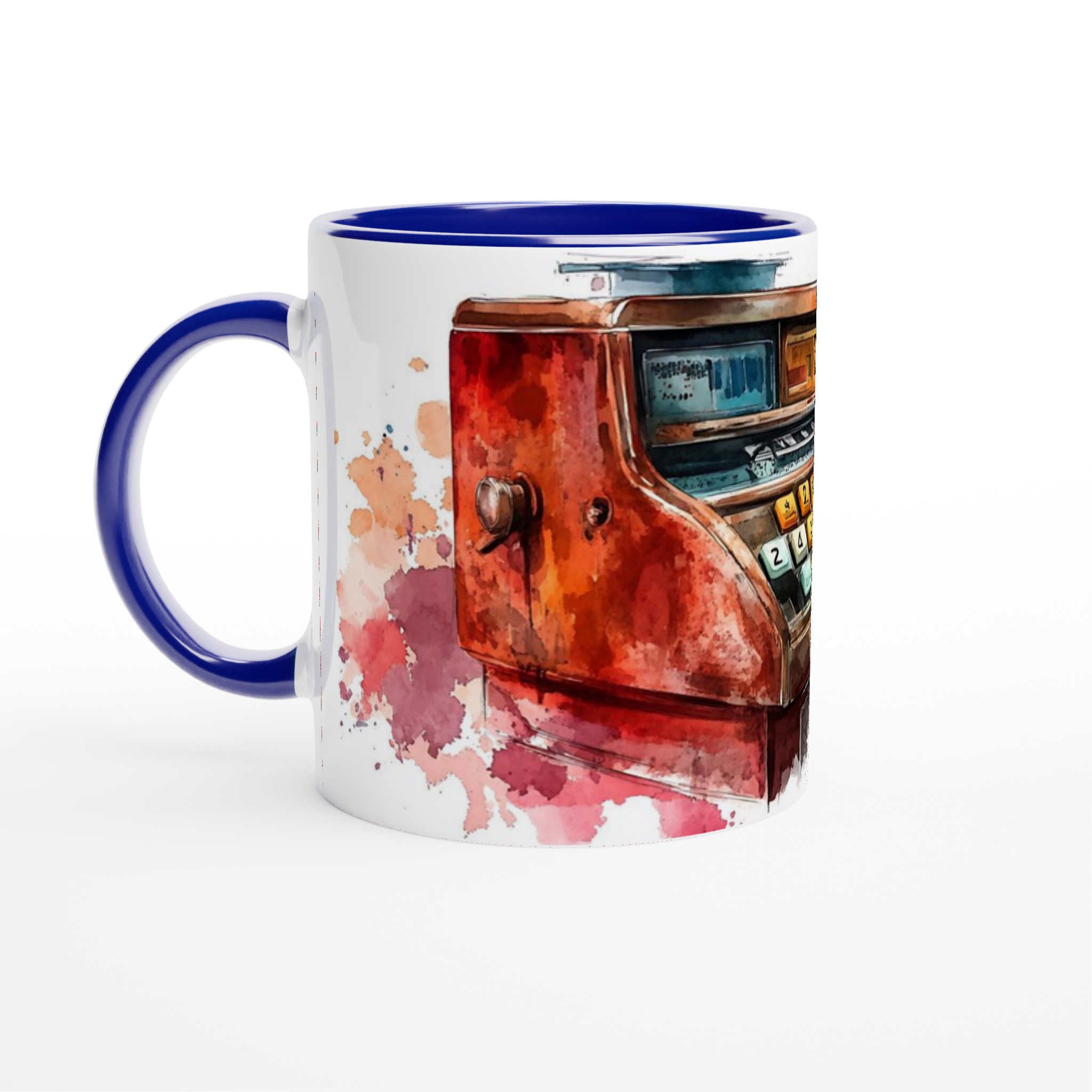 Retro Kassaapparat Keramisk Mugg – Nostalgisk Akvarellstil i 7 Färger 7 cadd4e03-85bd-4020-afea-c69930d45839