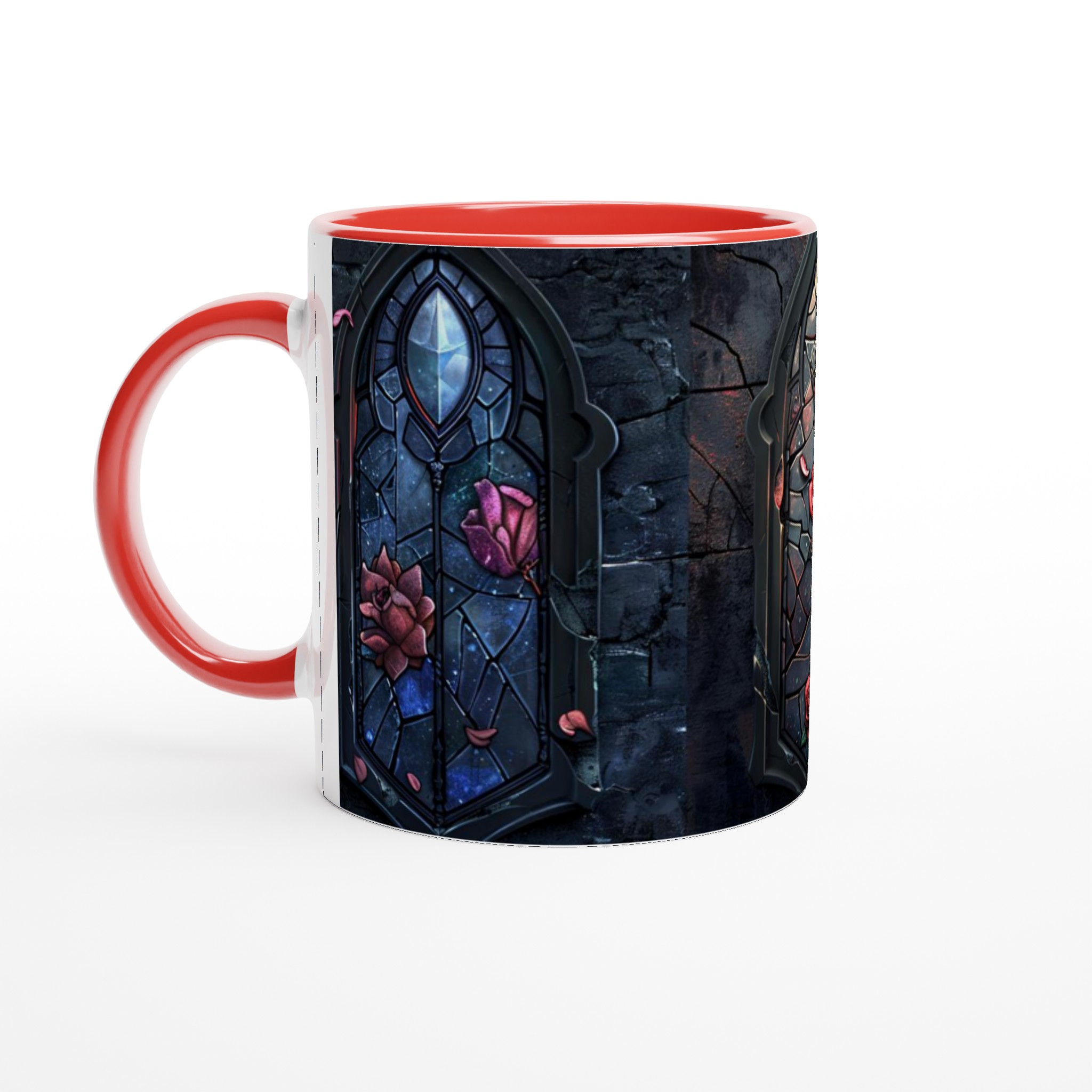Vit 11oz keramisk mugg med dramatisk glasmålningsinspirerat motiv i flera färger 2 cb533a38-2a2b-4c9f-9a86-452b778e5ae0