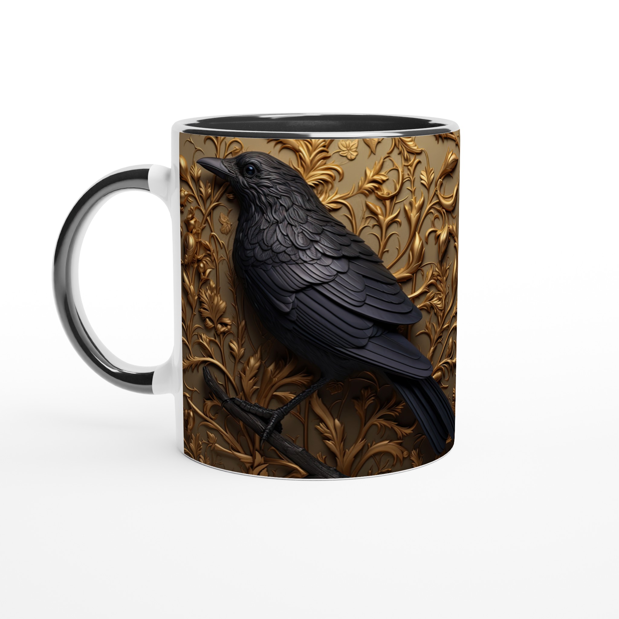 Vit 11oz keramisk mugg med elegant korpdesign i lyxig svart och guld 7 cb6d0def-6603-4fb7-8ee5-9cfe55f9baa9