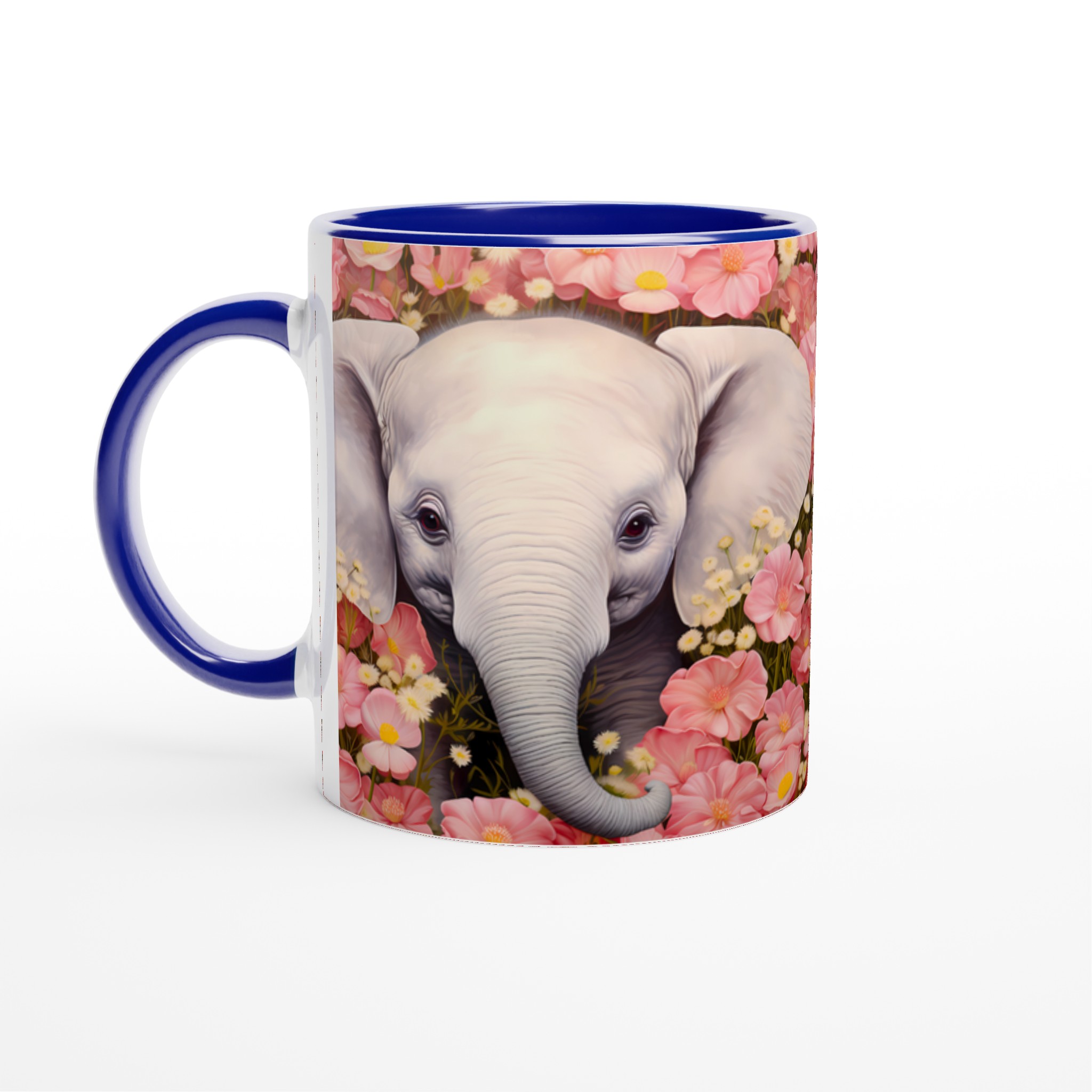 Söt Elefant Bland Rosa Blommor – 11oz Keramikmugg i ditt val av färg 4 cbc898b4-d77a-42ad-921e-9cc41664b74e