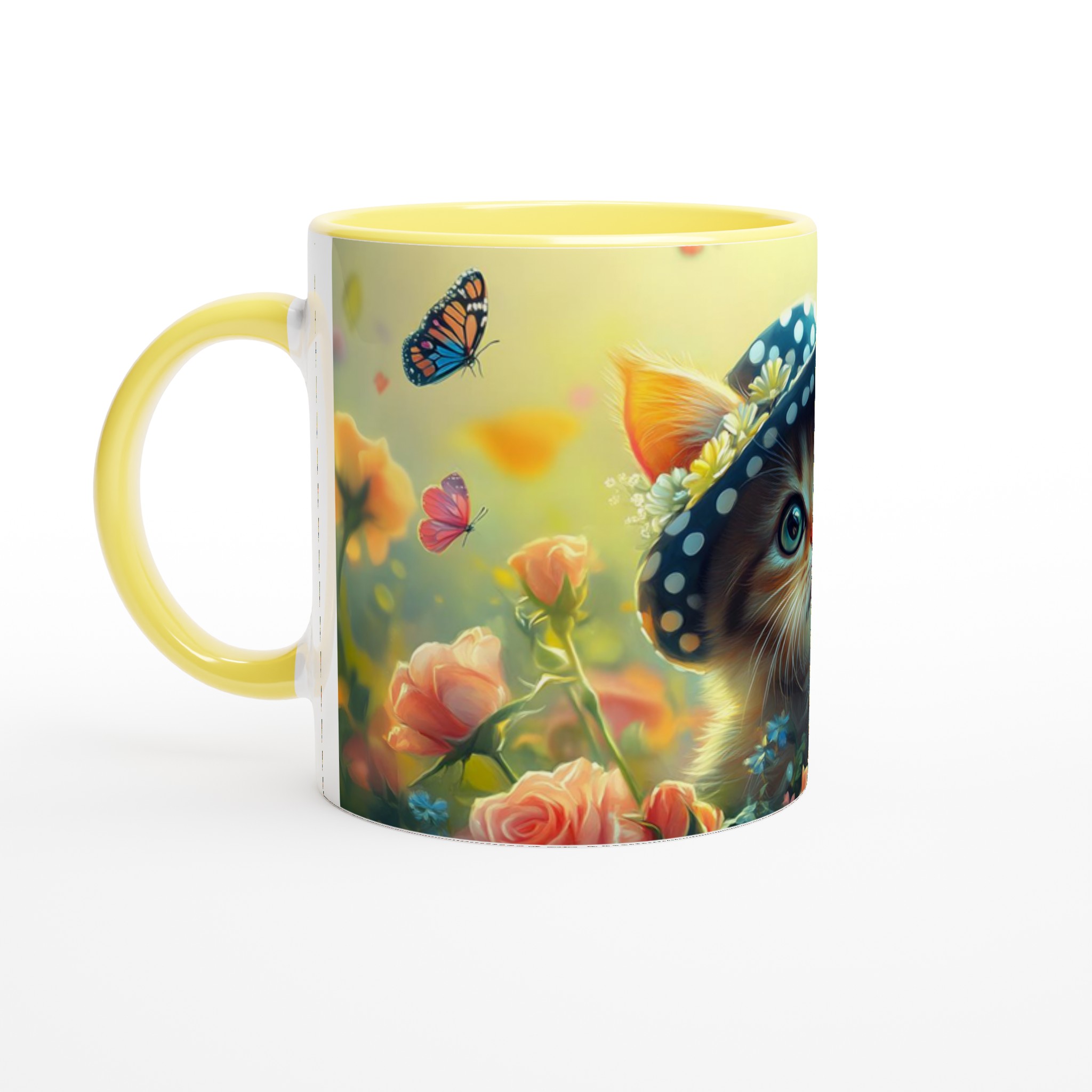 Söt kattunge i hatt & blommor 11oz Keramisk Mugg – Drömscen i Pastell – Välj din färg! 5 cc064b0f-c81c-469e-824b-fa9894c4f1e3