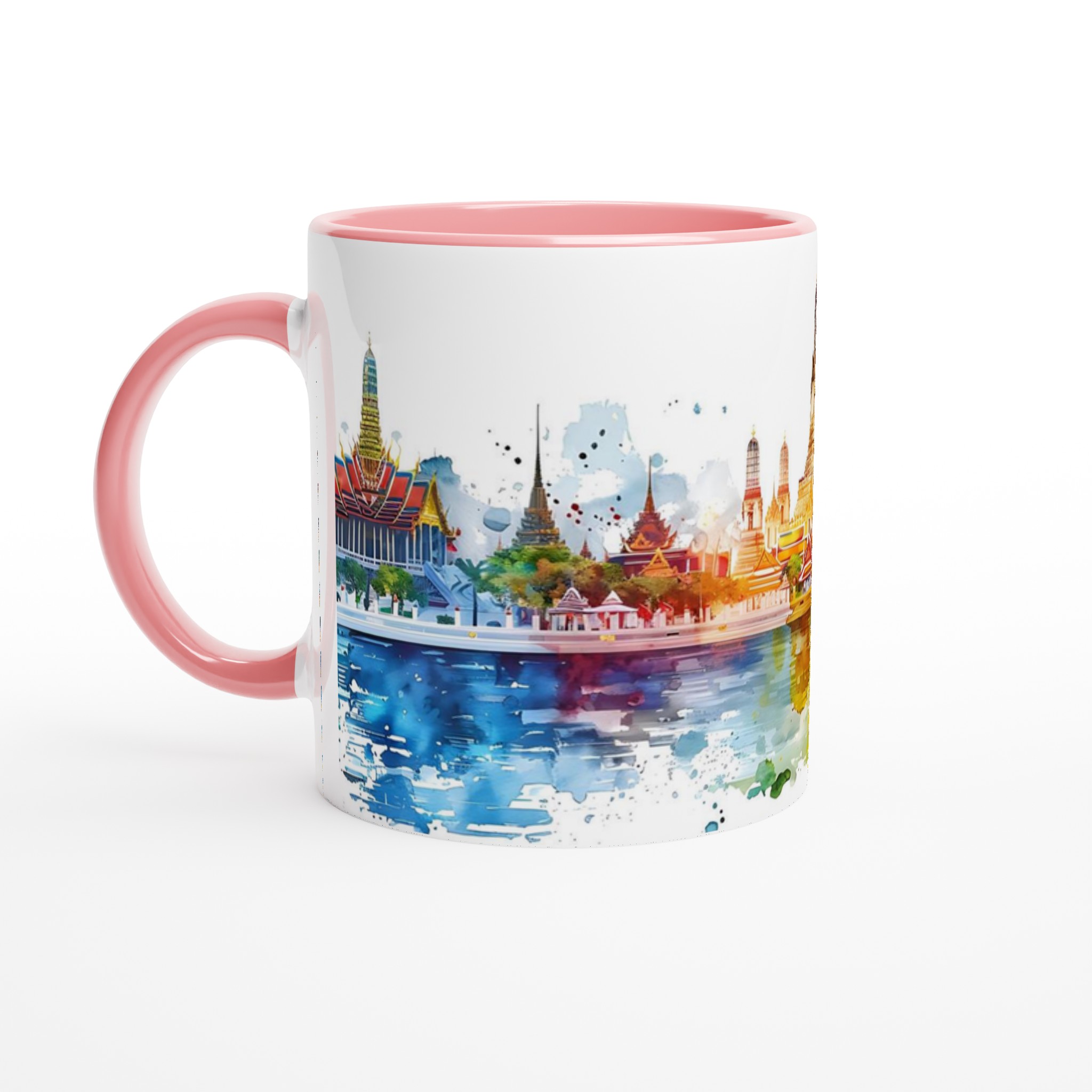 Bangkok Horizon akvarell keramikmugg – En färgexplosion av Thailands ikoniska tempel 6 cd848ab6-2814-4133-9892-014e772e8ea3