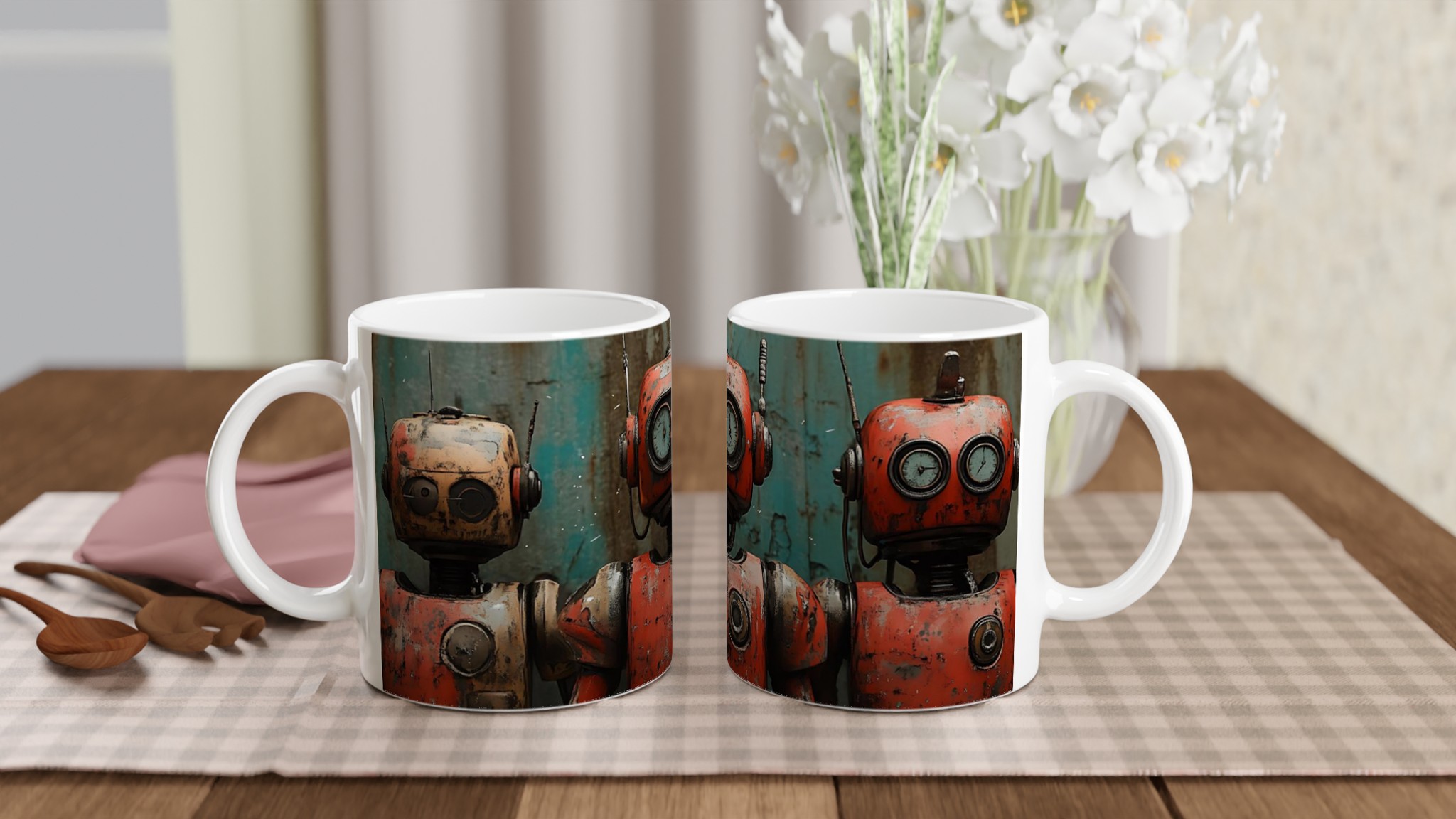Retro Roboter Vänner 11oz Keramikmugg – Perfekt för Sci-Fi Entusiasten, Välj Din Färg! 10 cdc9ab10-f35e-417f-a733-4ae5f9abefb1