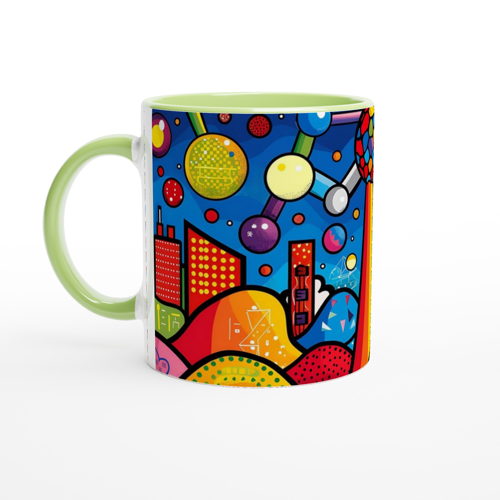 Abstrakt Pop Art Keramikmugg – Färgglad stadsvy & kosmos 11oz 3 cf250781-8920-4568-b791-039c9a38d096